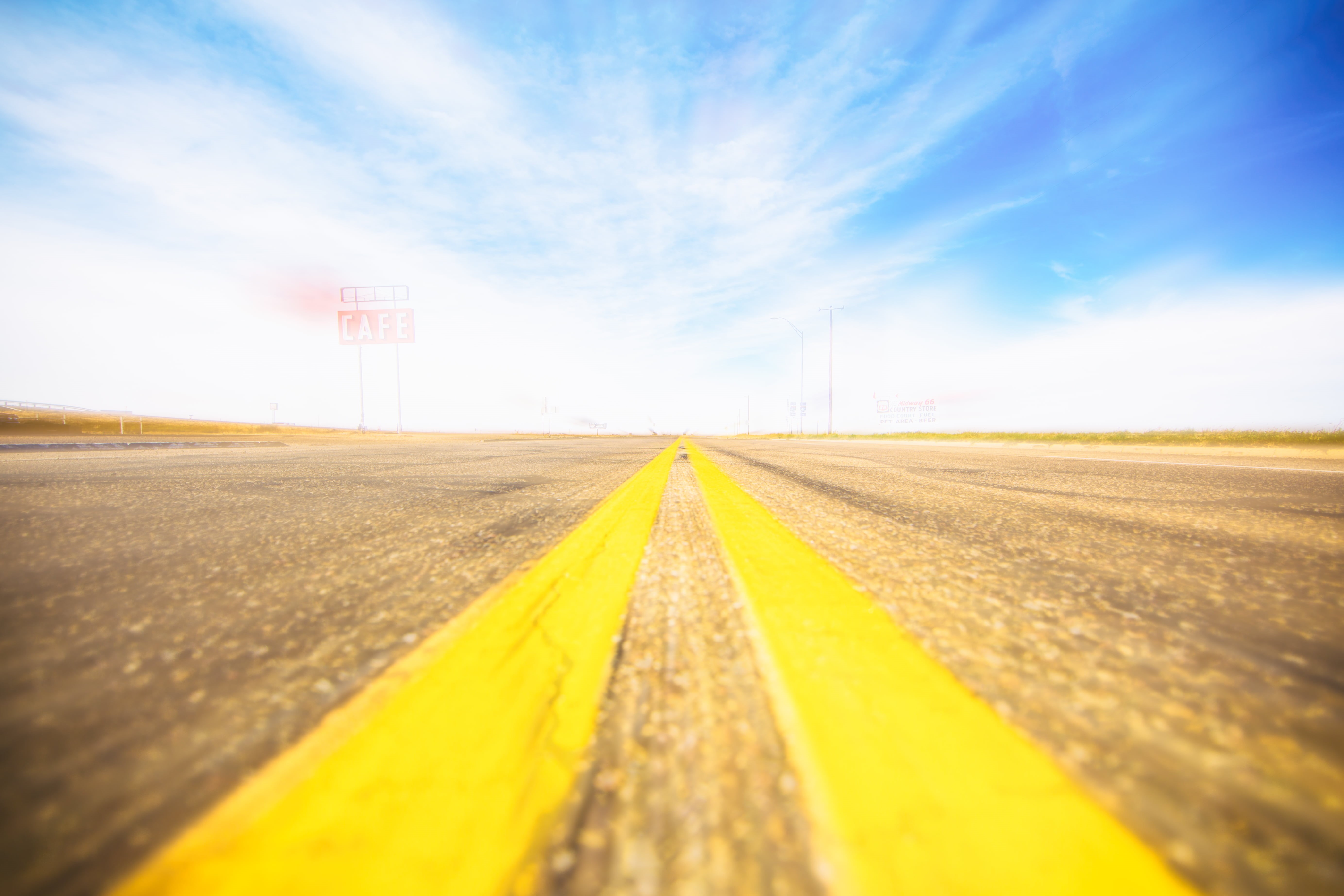 speed, Adrian, asphalt, Texas, journey, street, 5K, United States of America, concrete road, nature, Out on the Road, MidPoint Cafe, daytime, transportation, HD Wallpaper
