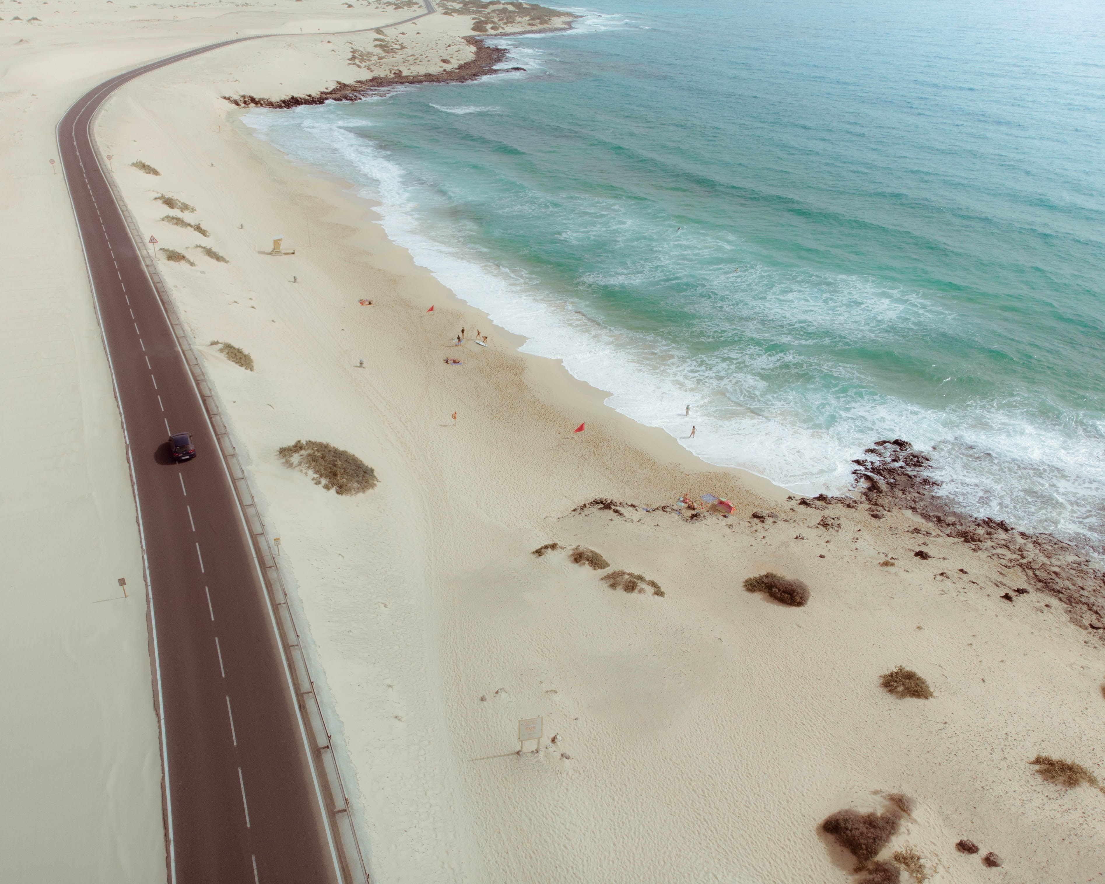 aerial view, moving, sport, motion, near, topview, sand, tranquil scene, surfing, tranquility, high angle view, landscape, spain, beauty in nature, scenery, HD Wallpaper