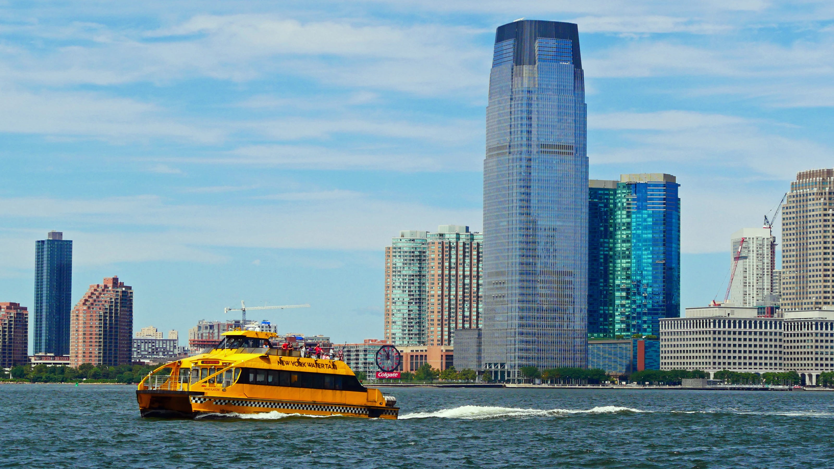 usa, contruction crane, jersry, cityscape, new, city, vessel, nature, skyscraper, cruises, york, hudson, sky, boat, tower, modern, downtown, office, tall - high, HD Wallpaper