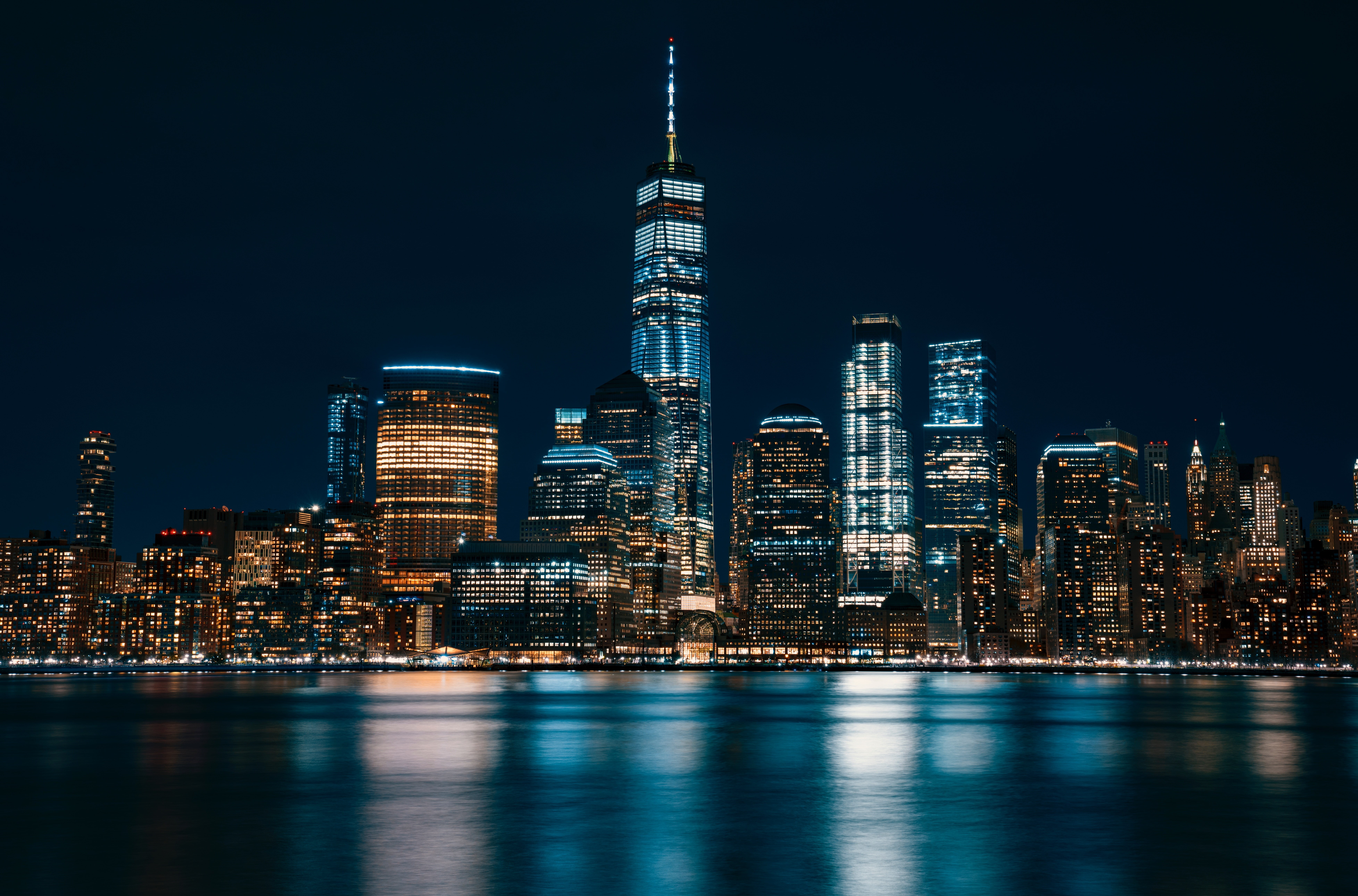 Reflections, 8K, 4K, USA, Cityscape, Night, New York City, 8K, Exchange Place, HD Wallpaper