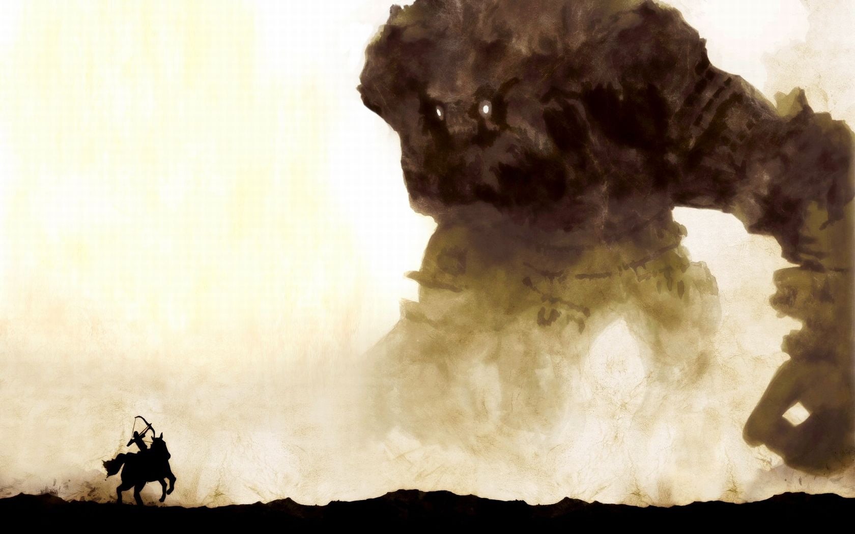 art, Colossal Titan, silhouette, one animal, horse, giant, dog, outdoors, mammal, canine, nature, domestic, land, digital, Shadow of the Colossus, people, HD Wallpaper