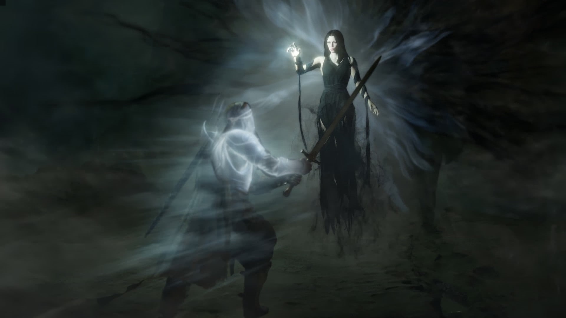 leisure activity, standing, night, middle, three quarter length, horror, one person, full length, dark, Middle Earth Shadow of War, fear, silhouette, Talion, HD Wallpaper