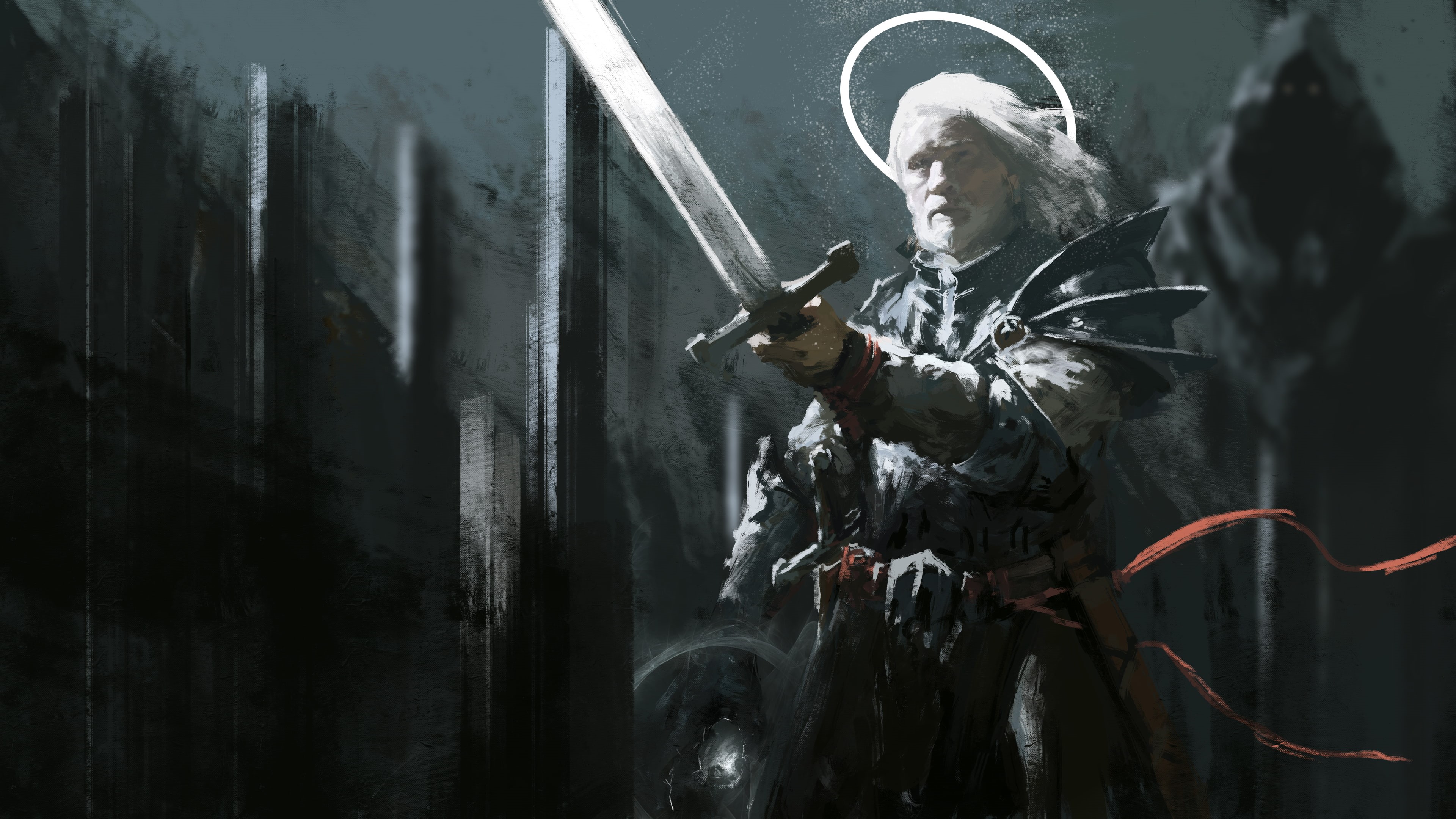 human representation, indoors, real people, standing, art and craft, motion, holding, mid adult, architecture, sword, people, angel, armor, male, art, HD Wallpaper