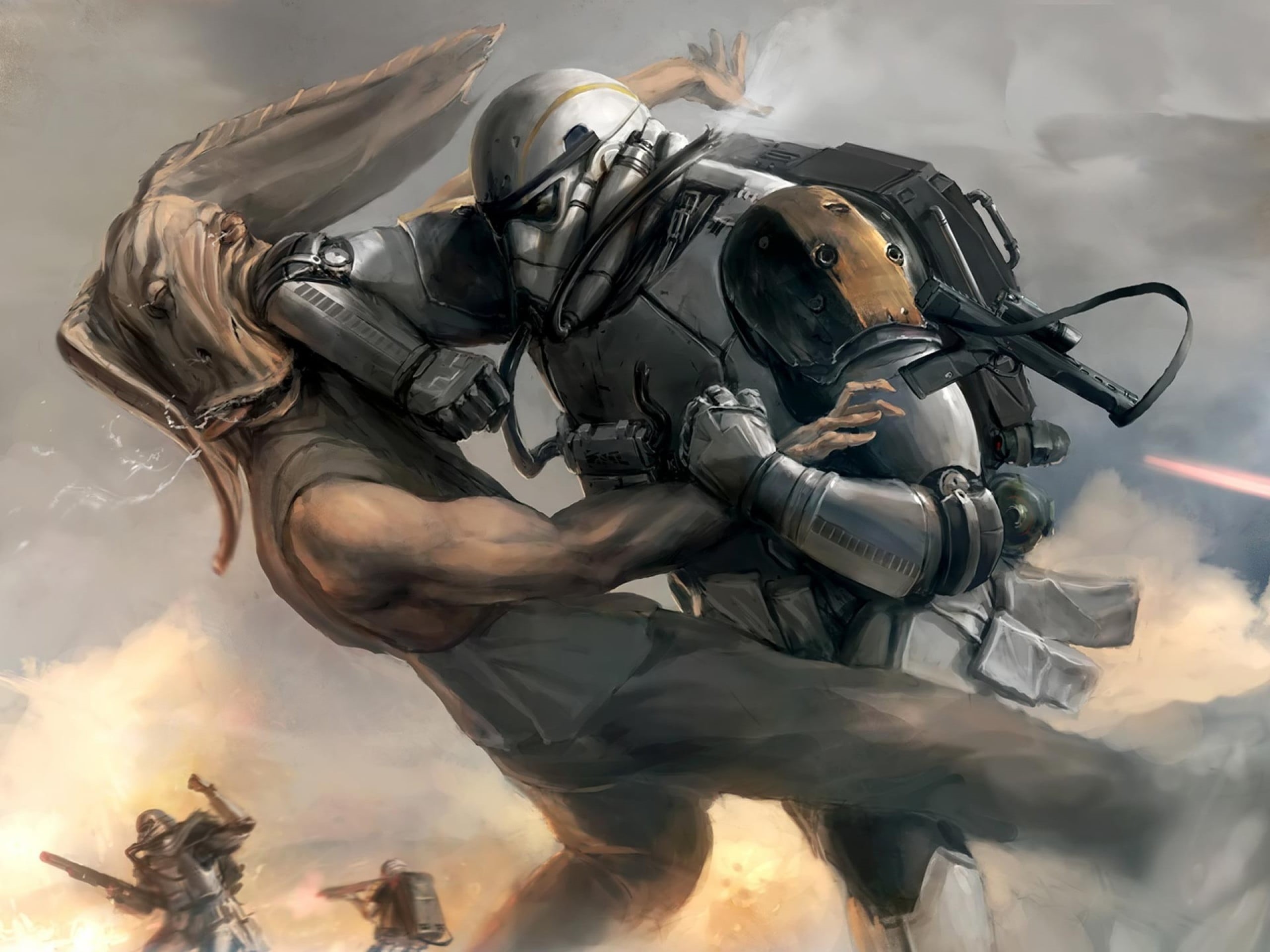 backpack, uniform, jar jar binks, men, one person, man, smoke - physical structure, stormtrooper, three quarter length, black, headwear, security, protection, HD Wallpaper