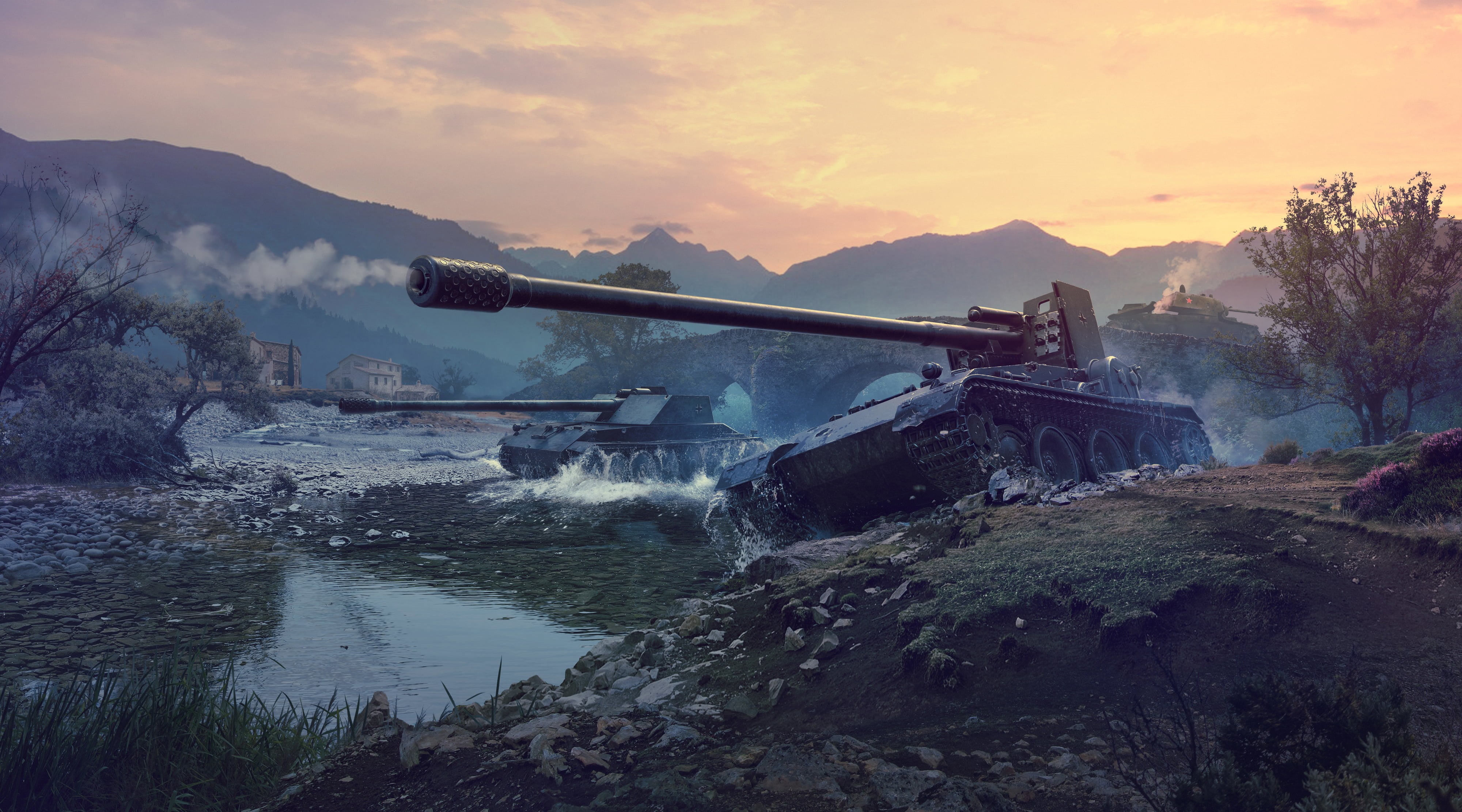 winter, battle, sunset, plant, environment, transportation, mode of transportation, Grille 15, Tank destroyer, nature, outdoors, mountain, World Of Tanks, HD Wallpaper