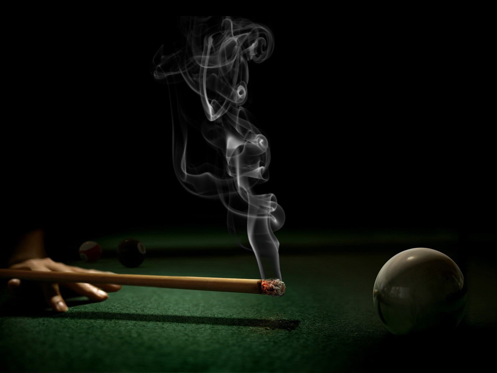 sphere, taking a shot - sport, 720P, leisure activity, digital composite, studio shot, activity, playing, black background, cue, adult, relaxation, corruption, HD Wallpaper