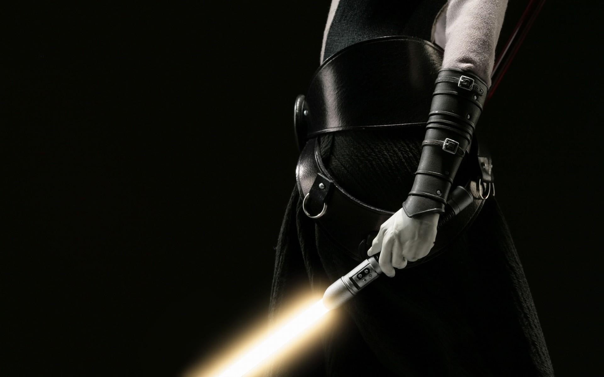 copy space, hand, lightsaber, indoors, weapon, black color, black background, metal, Star Wars, man, clothing, protection, holding, sword, people, HD Wallpaper