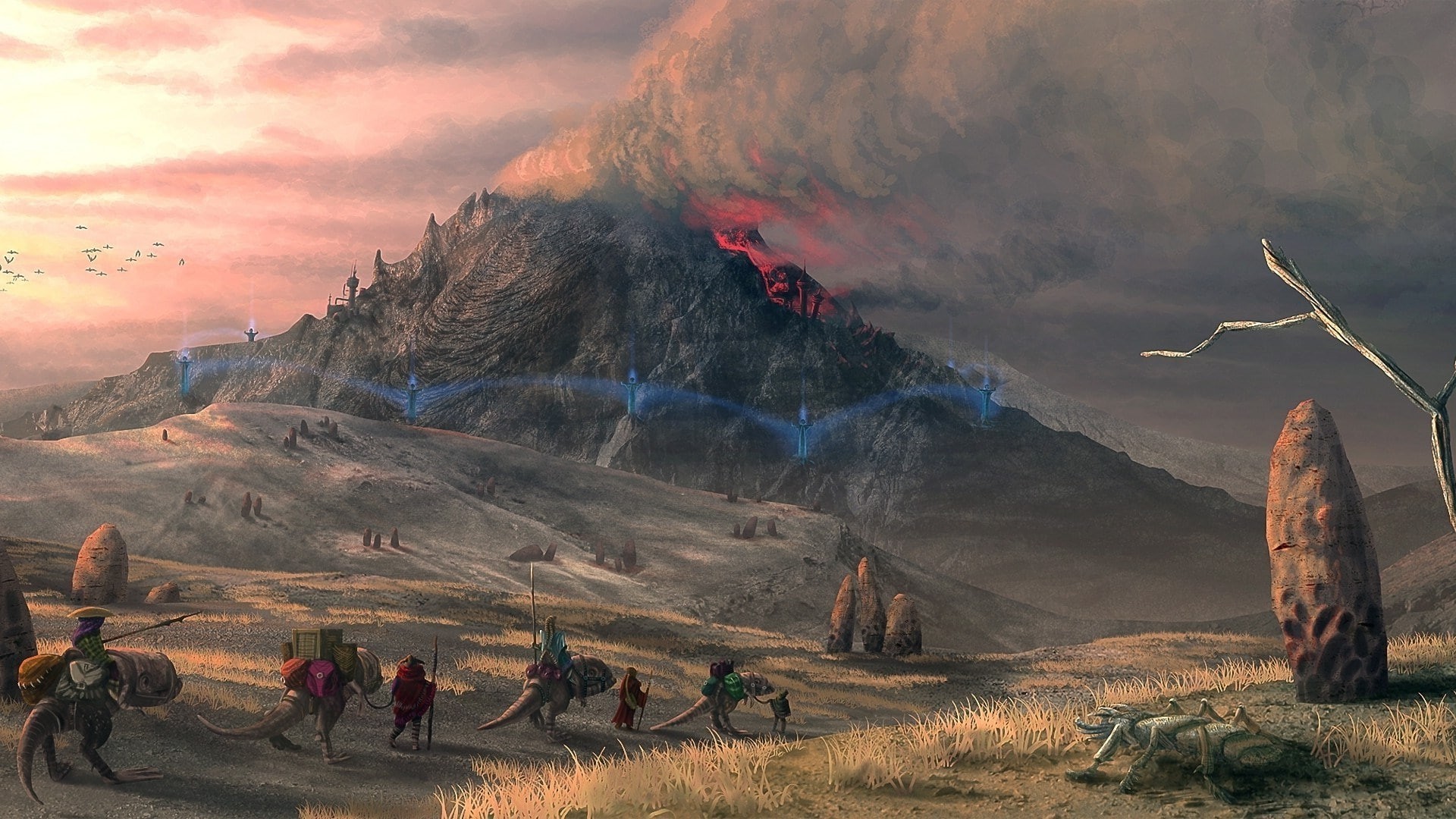 scenics - nature, cloud - sky, nature, adventure, outdoors, travel, mountain, group of people, sky, travel destinations, land, tree, non-urban scene, the elder scrolls iii morrowind, HD Wallpaper