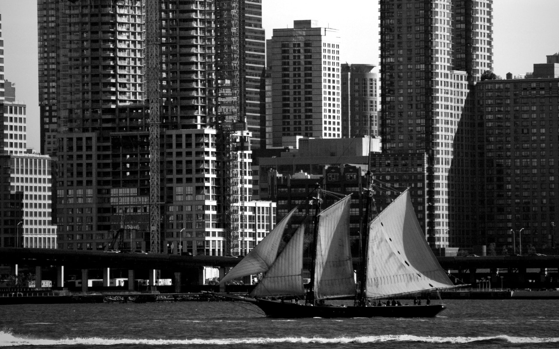 junk, building exterior, skyscraper, built structure, office, no people, day, sailboat, outdoors, financial district, landscape, city, nature, office building exterior, HD Wallpaper