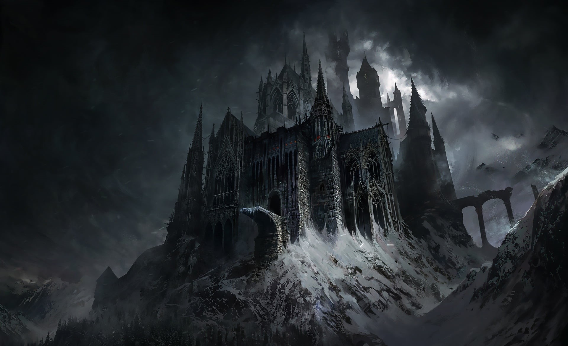 castle, artwork, fantasy art, dark fantasy, 1080P, building, HD Wallpaper