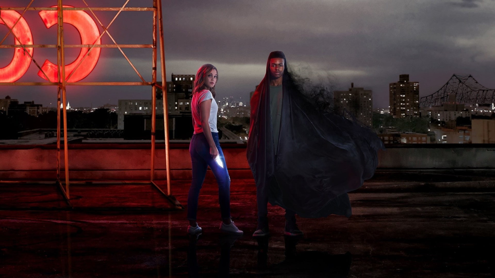 building exterior, digital composite, women, clothing, nature, 1080P, dusk, adult, red, standing, Marvel Comics, city, sunset, two people, people, Olivia Holt, HD Wallpaper