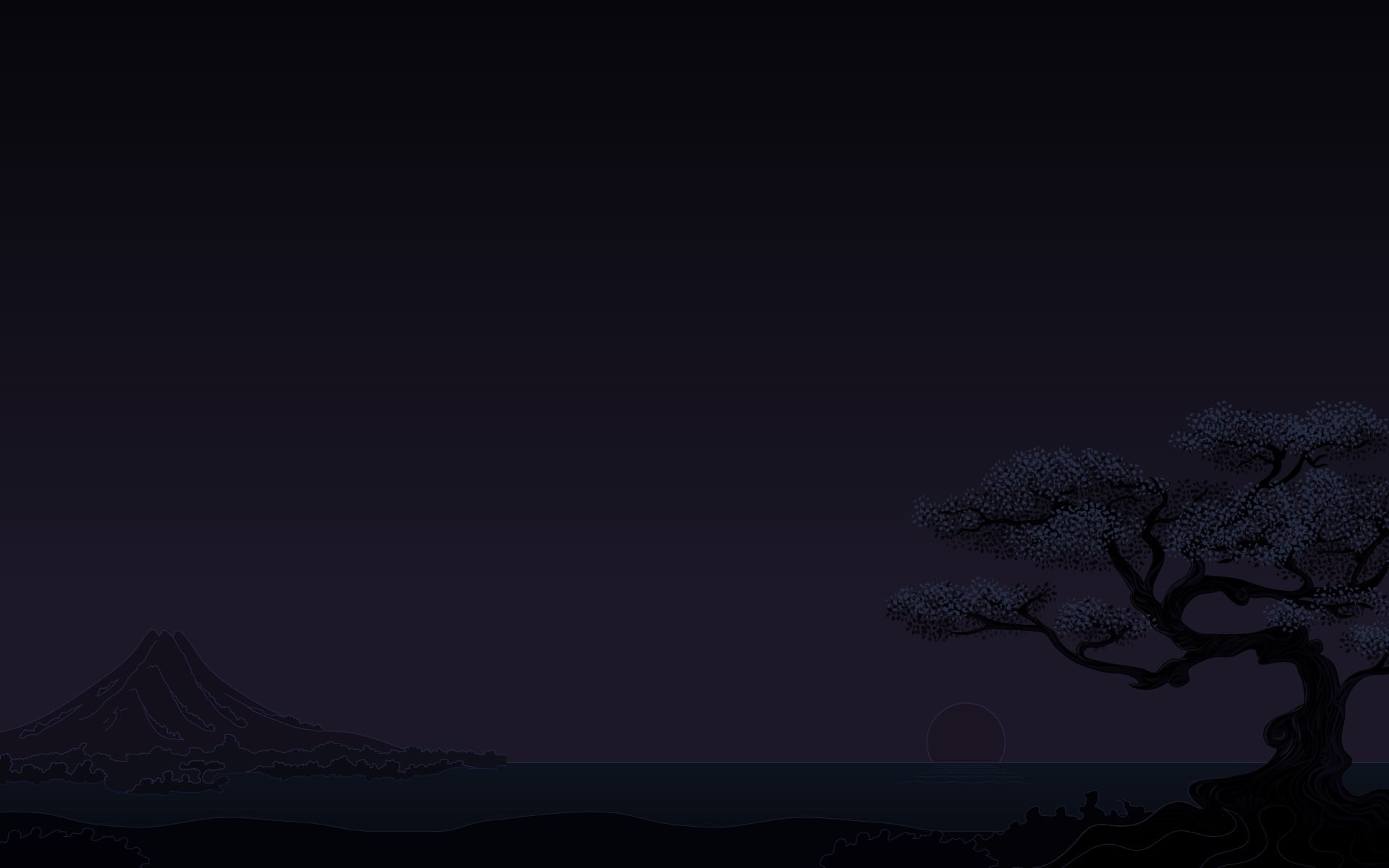 mountains, minimalism, 1080P, sunset, cherry trees, dark, HD Wallpaper