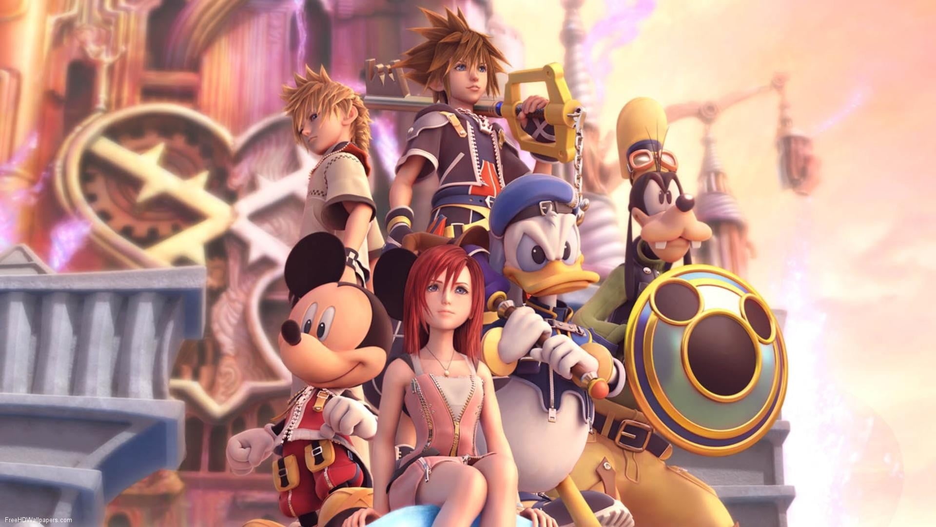 girls, creativity, outdoors, Sora (Kingdom Hearts), art and craft, toy, characters, amusement park, video games, men, boys, male likeness, innocence, illustration, HD Wallpaper