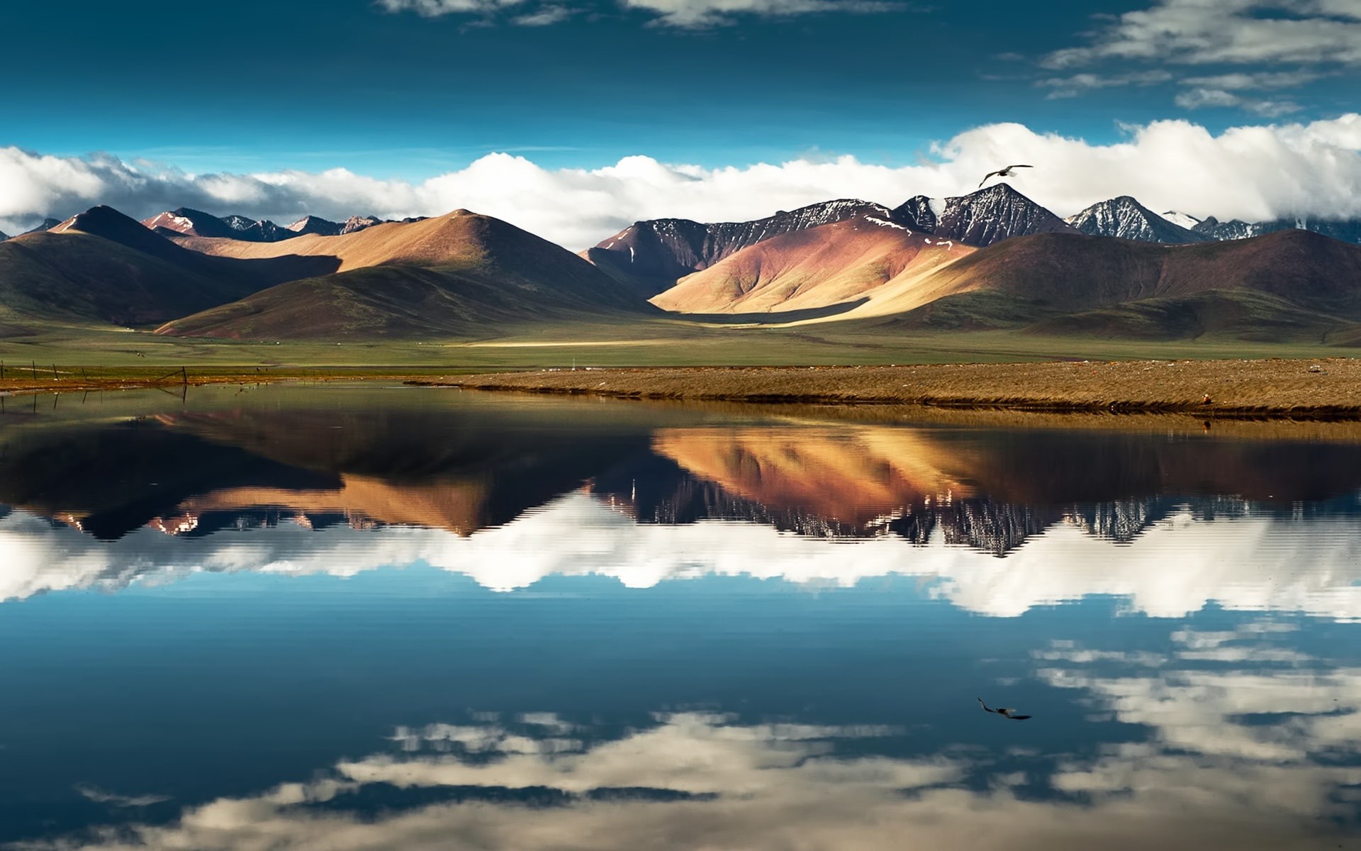 1080P, Reflection, Sky, Lake, Tibet, Water, Mountain, China, Clouds, HD Wallpaper