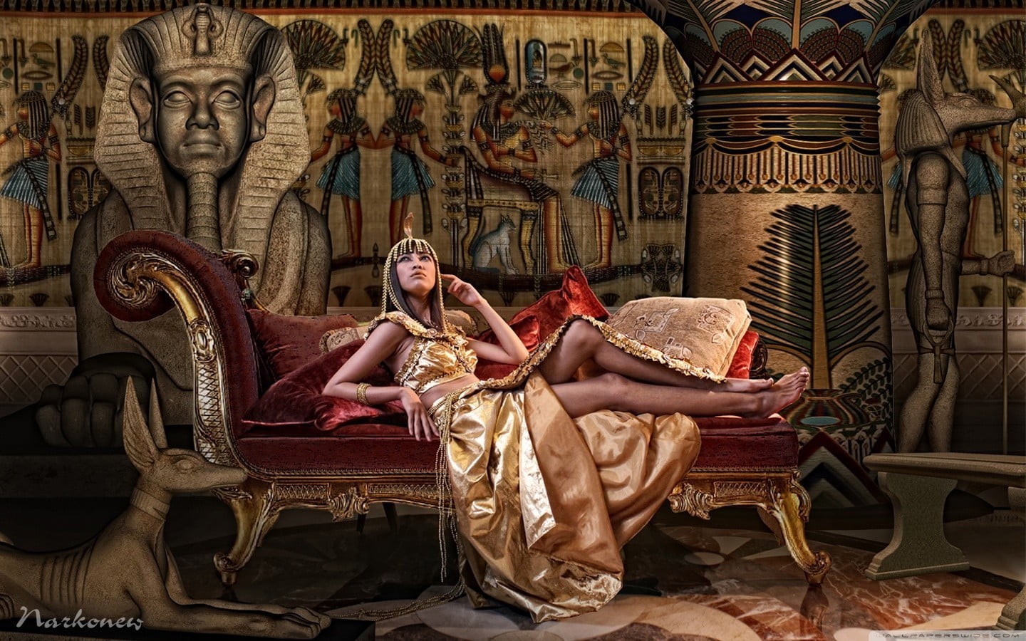 chair, colored, furniture, women, clothing, young women, lifestyles, gold, human representation, one person, sitting, chaise, Egypt, ornate, young adult, HD Wallpaper
