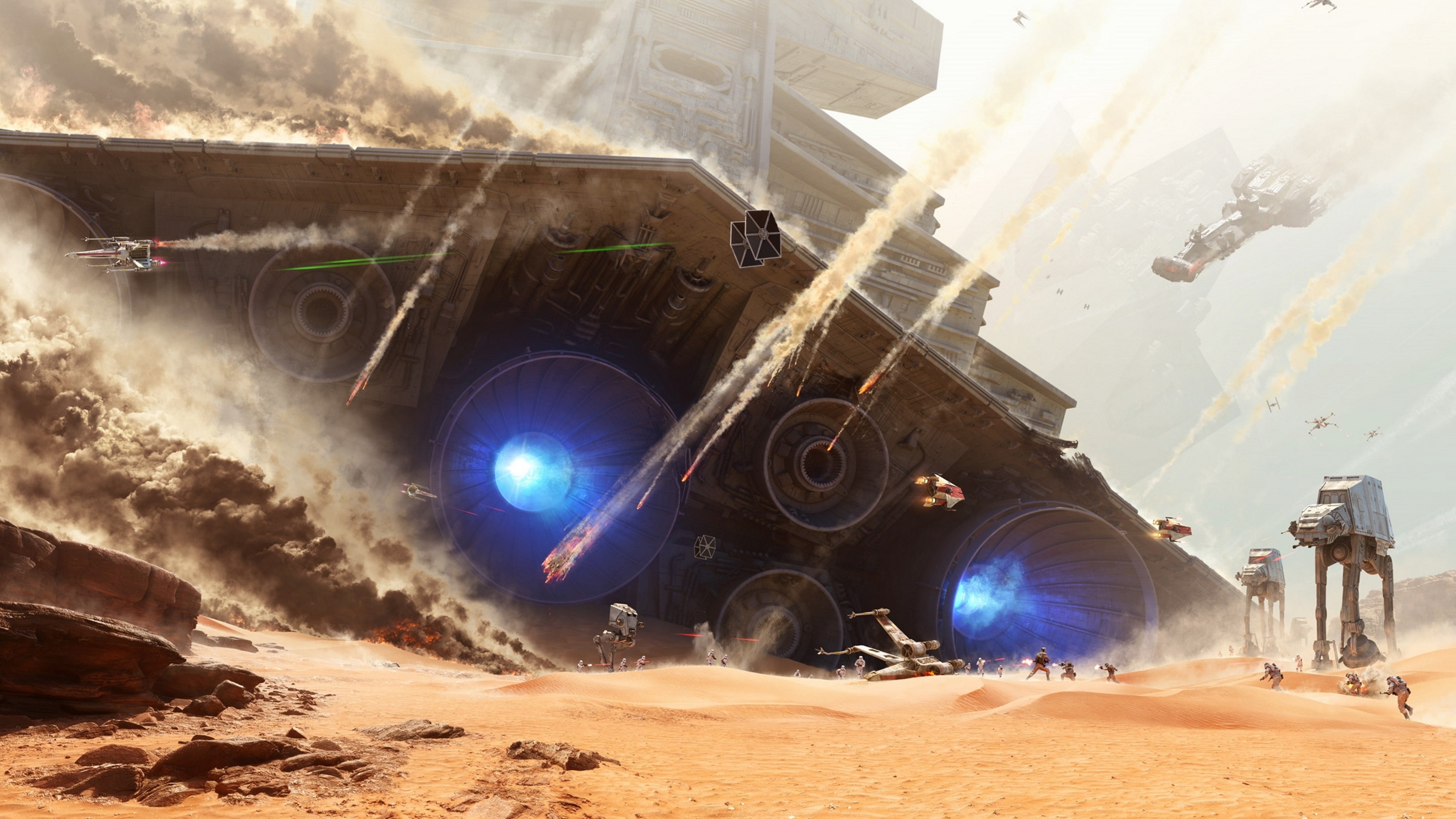 desert, battle, X-wing, Star Wars: Battlefront, EA DICE, TIE Fighter, AT-AT, soldier, Star Wars, 4K, AT-ST, Star Destroyer, video games, HD Wallpaper