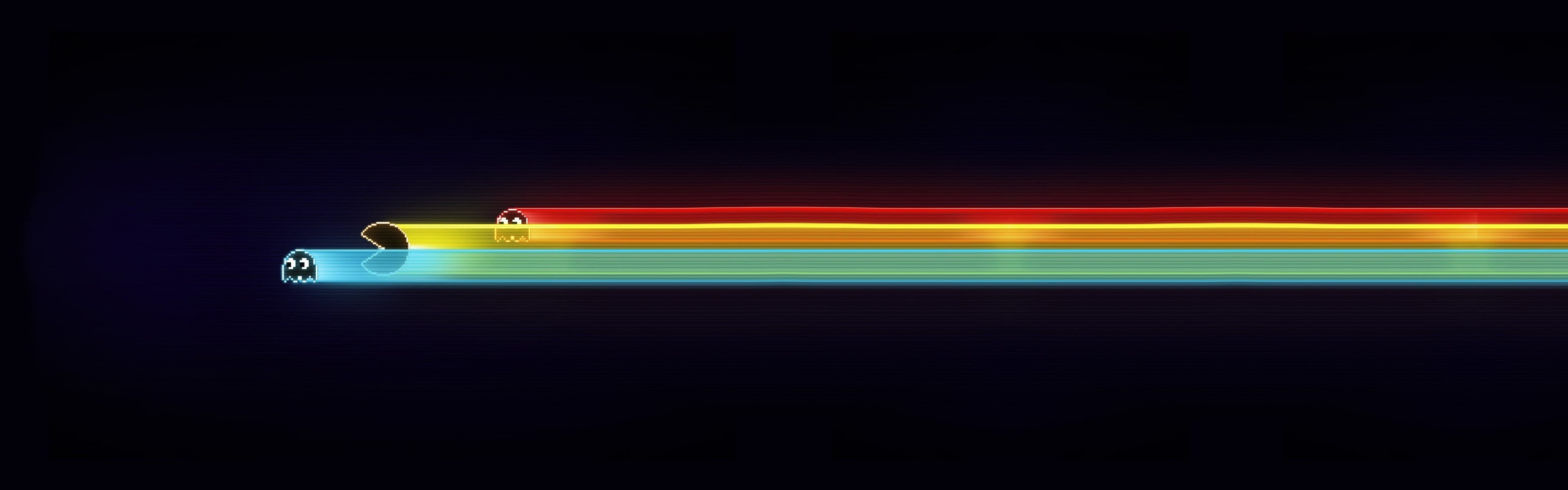 black background, light - natural phenomenon, speed, blurred motion, neon, technology, blue, light beam, night, abstract, retro games, Pac-Man, video games, HD Wallpaper