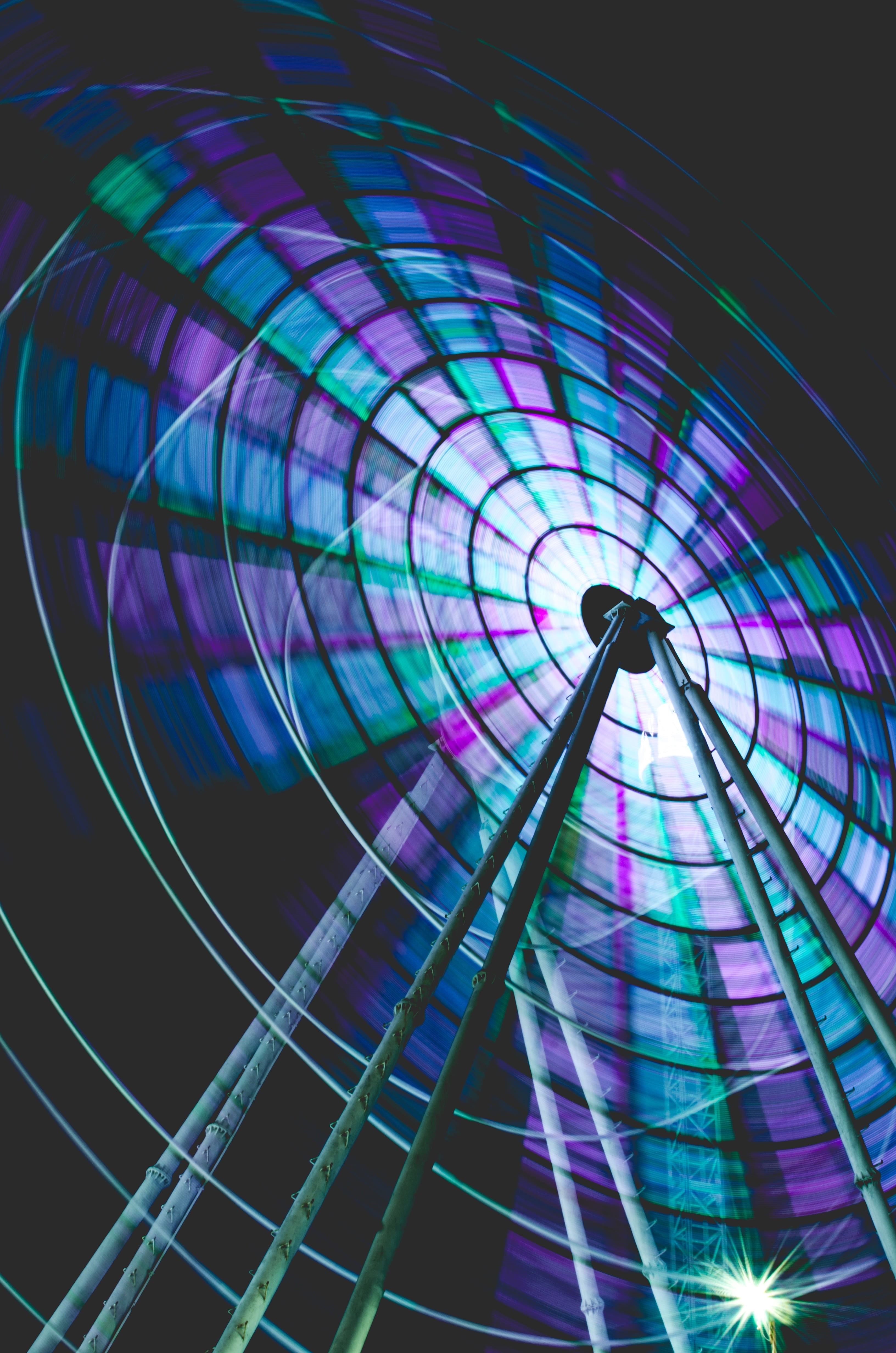 pattern, park, blue, dark, spinning, photograph, sky, illuminated, no people, design, long exposure, arts culture and entertainment, night, outdoors, futuristic, Phone HD Wallpaper