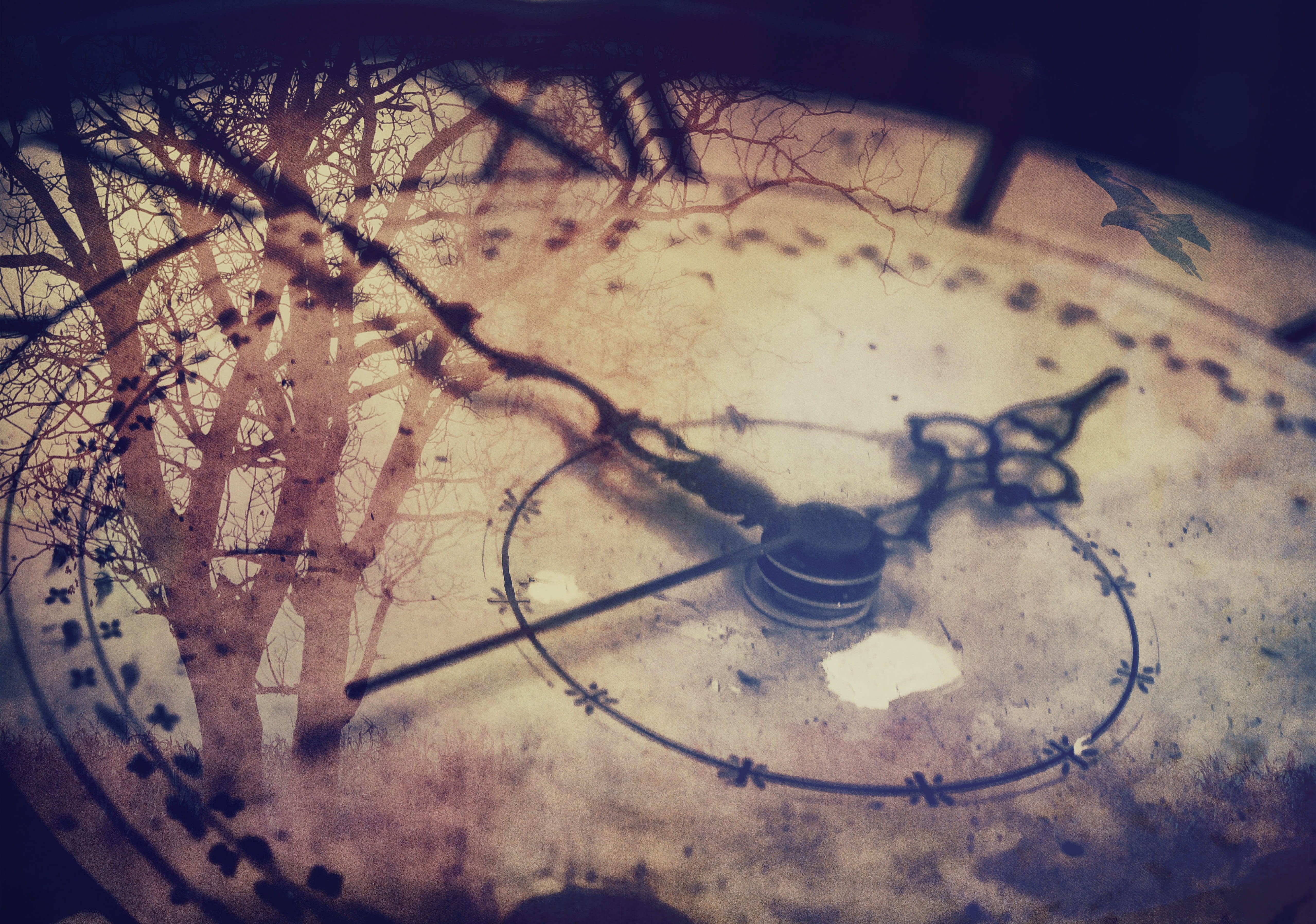clock, pointers, brown, surreal, surrealism, time, trees, high angle view, no people, metal, analog, vintage, 4K, obsolete, religion, messy, close-up, HD Wallpaper