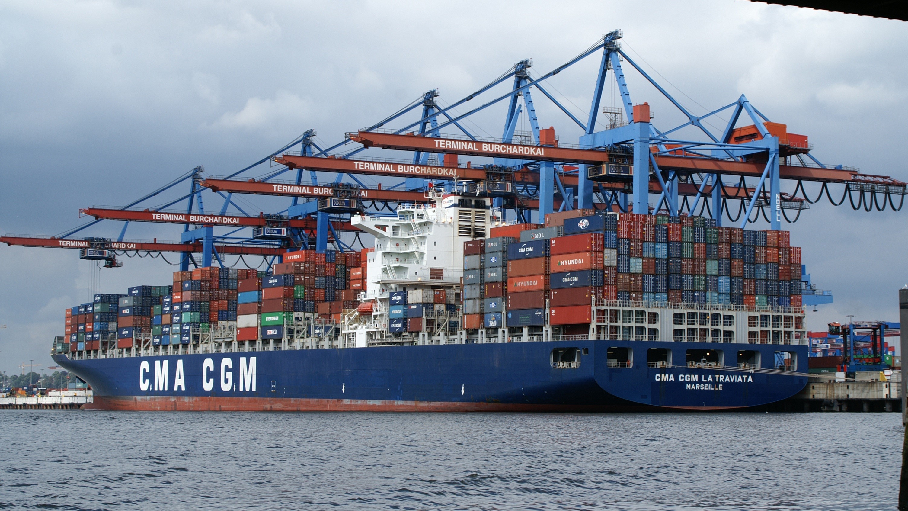 machinery, container, loading, 2K, sea, harbor, burchardkai, cargo container, industry, ship, pier, mode of transportation, freight transportation, outdoors, HD Wallpaper