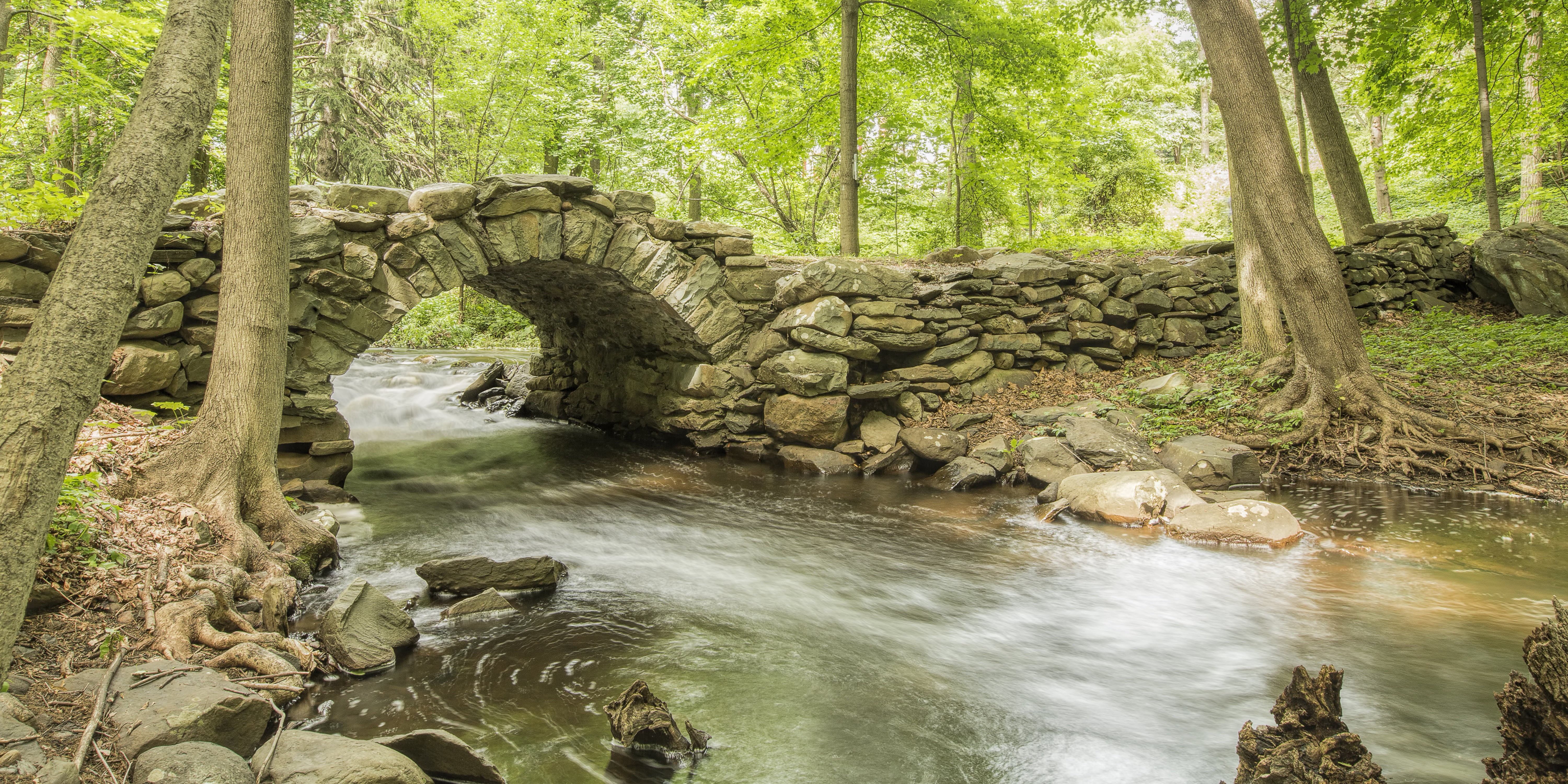 lapse, stream, water, time, Headquarters, outdoors, stone bridge, Foot Bridge, tree, landscape, woods, waterfall, General, Silver Stream, Revolutionary  war, HD Wallpaper
