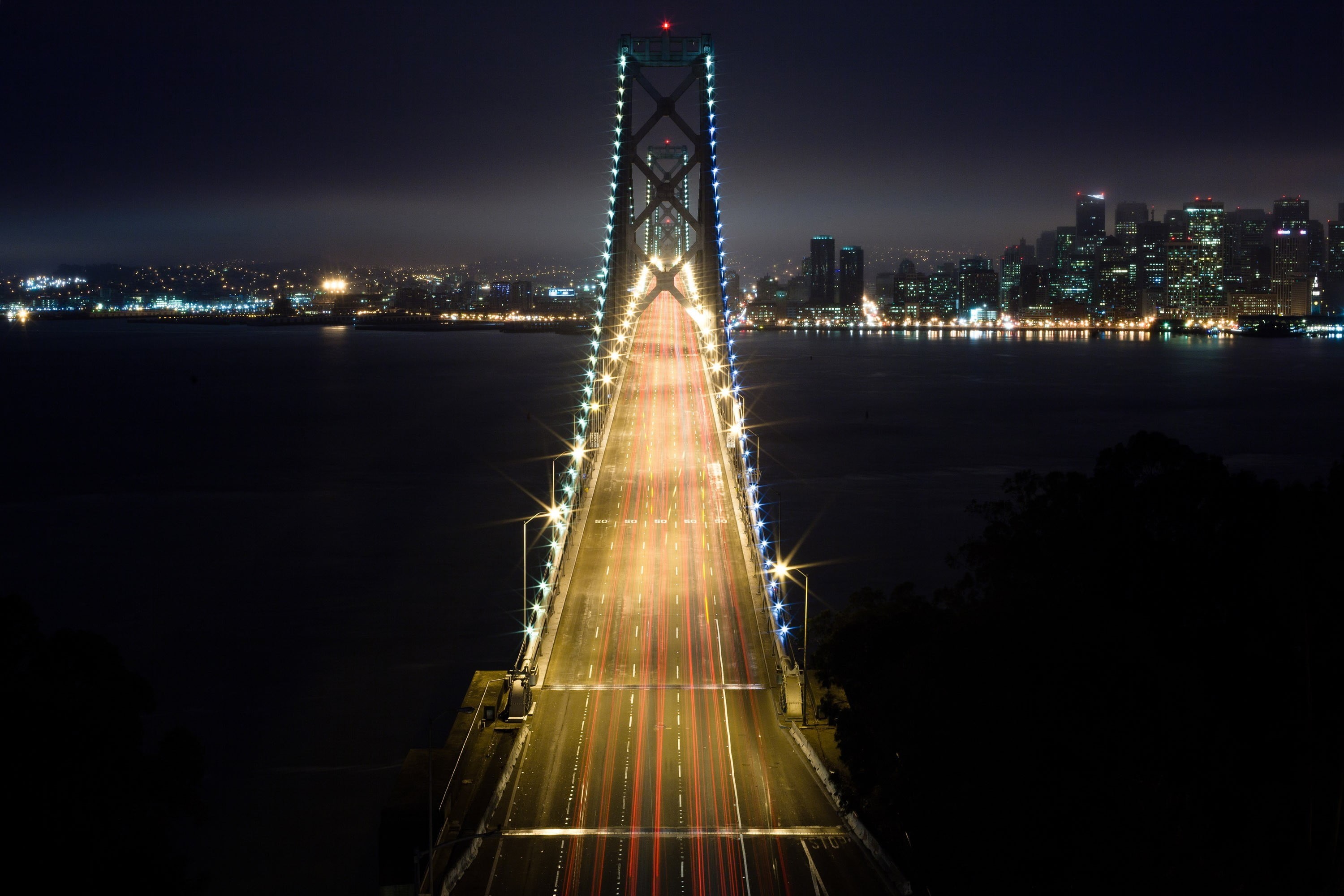 night, long exposure, modern, sky, travel destinations, photography, water, time, connection, cityscape, office building exterior, outdoors, bridge, skyscraper, HD Wallpaper