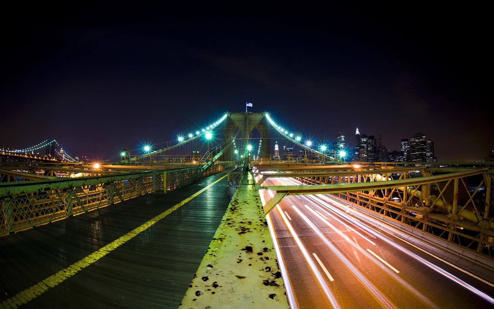 illuminated, transportation, wet, building, night, time, sky, traffic, bridge, bridge - man made structure, speed, lights, light trails, road, outdoors, HD Wallpaper
