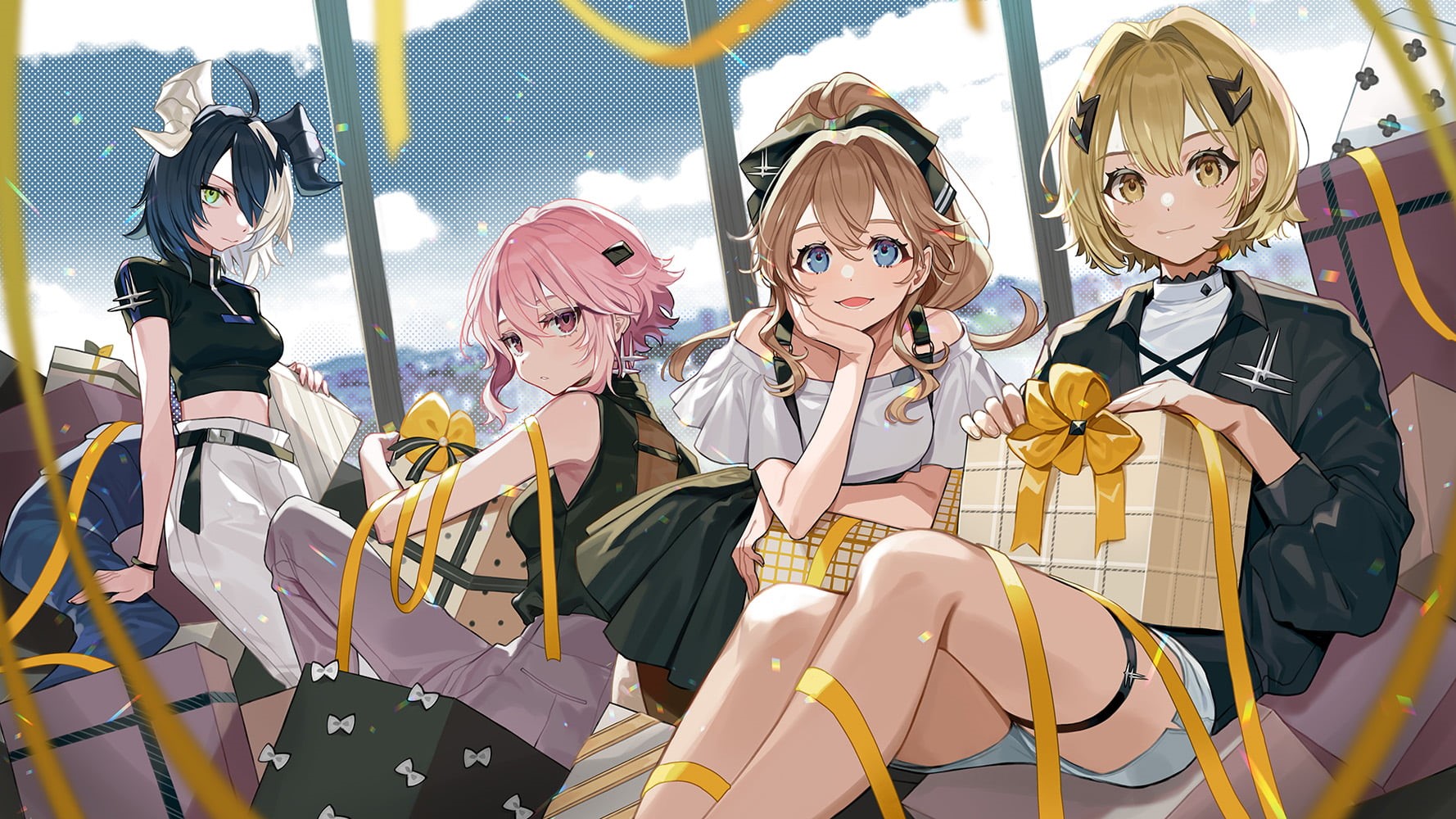 Alchemy Stars, 720P, anime, Youcapriccio, horns, short hair, tail, pink hair, blonde, anime girls, blue eyes, HD Wallpaper
