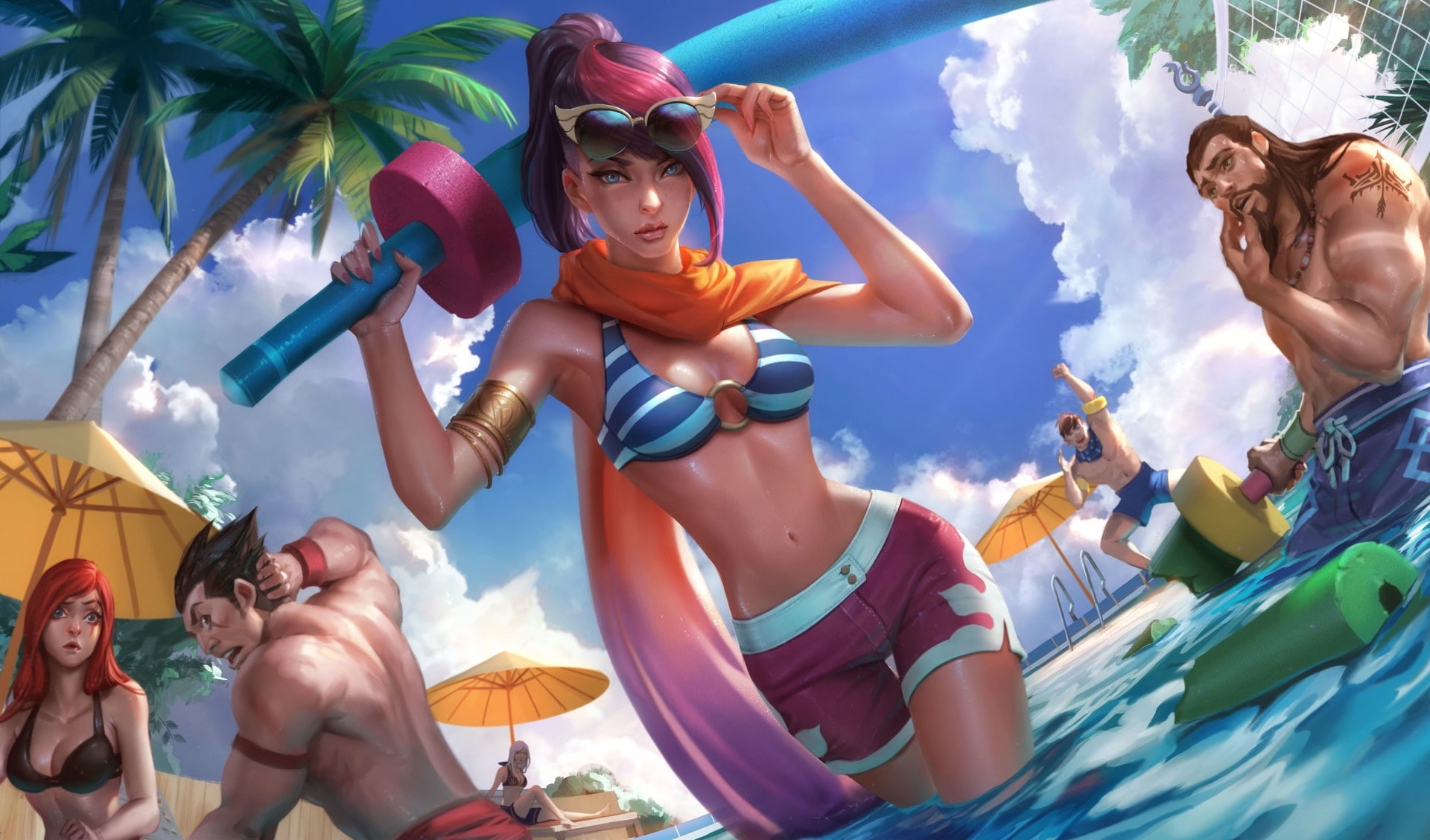 League of Legends, Pool Party Fiora, 1080P, pool, HD Wallpaper