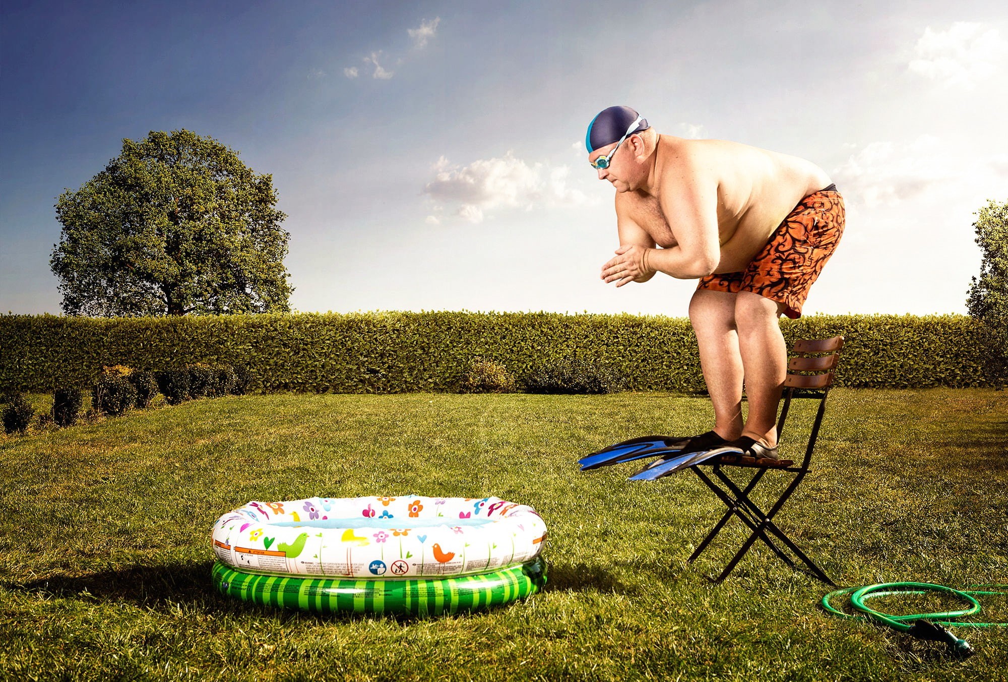 pool, 1080P, flippers, funny, jumping, man, HD Wallpaper