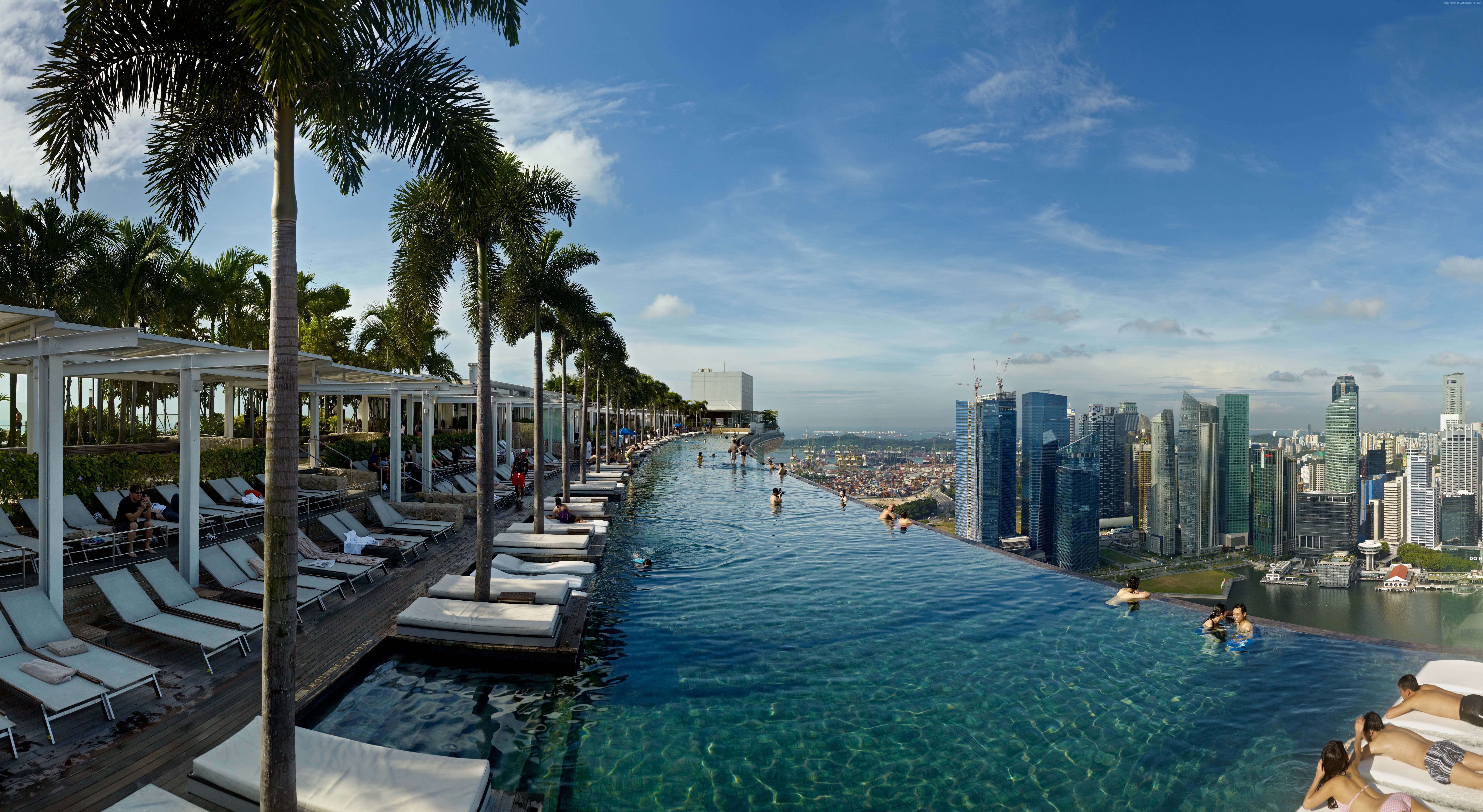 infinity pool, booking, Singapore, Marina Bay Sands, travel, casino, pool, 8K, hotel, HD Wallpaper