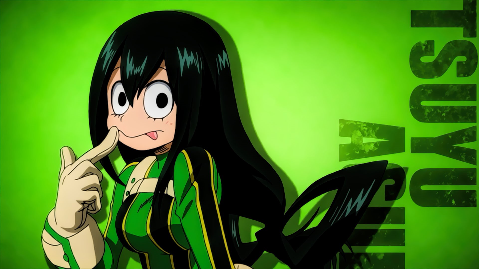 simple background, Tsuyu Asui, anime girls, Boku no Hero Academia, 1080P, HD Wallpaper