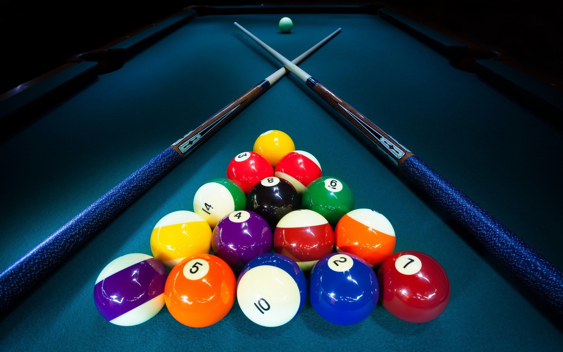 table, blue, set, 1080P, pool table, sports, pool, balls, HD Wallpaper