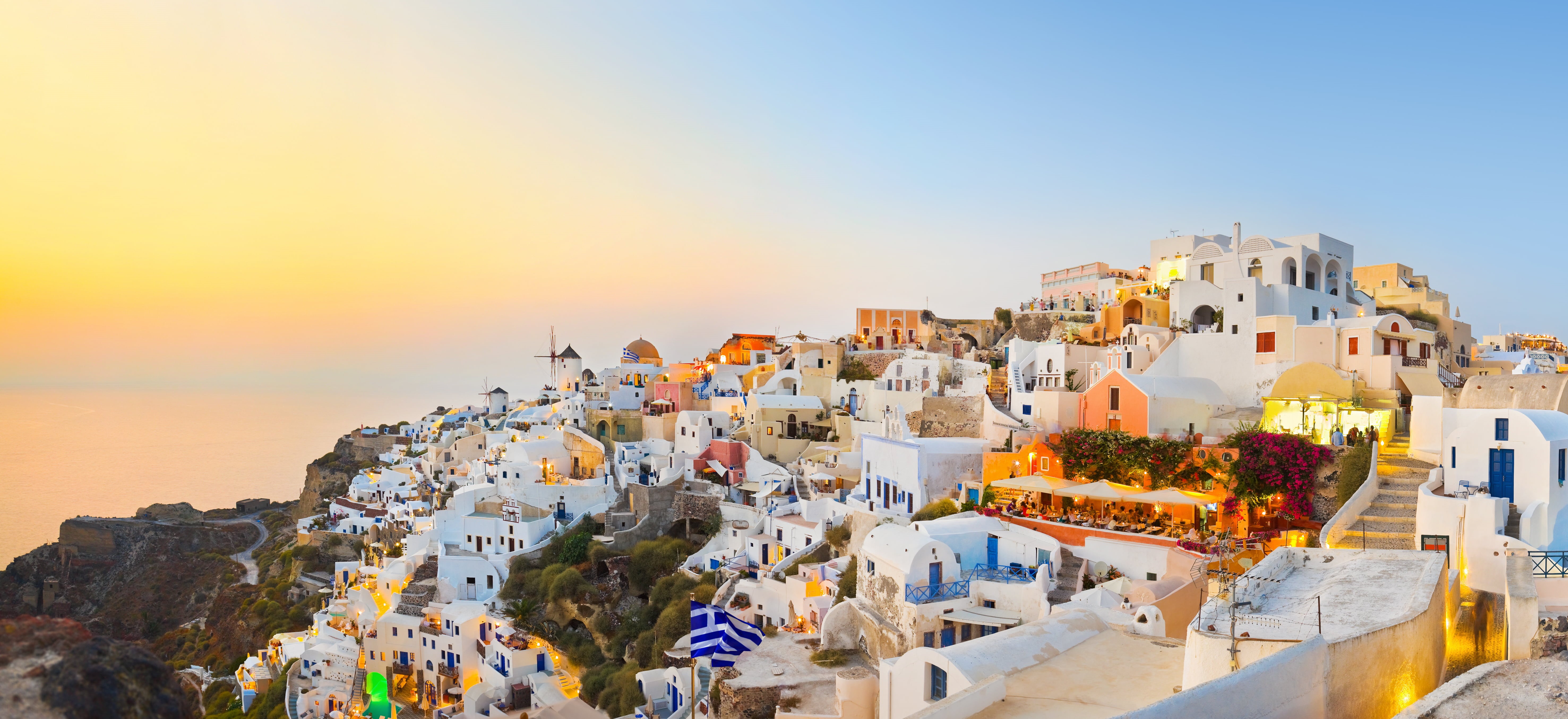 cyclades Islands, orthodox Church, roof, home, building, mediterranean Culture, high angle view, 5K, city, caldera, outdoors, sky, oia, Greece, aegean Islands, HD Wallpaper