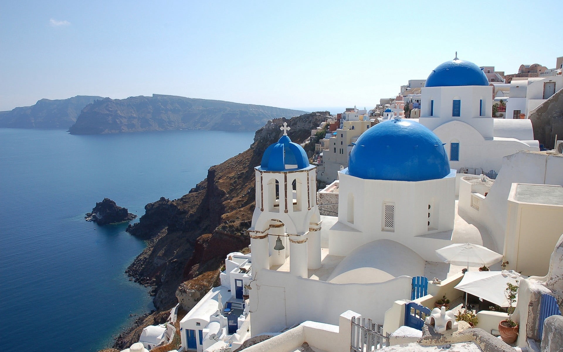 greek Culture, church, volcano, mountain, caldera, no people, mykonos, village, greek Islands, architecture, mediterranean Culture, chapel, travel, blue, HD Wallpaper