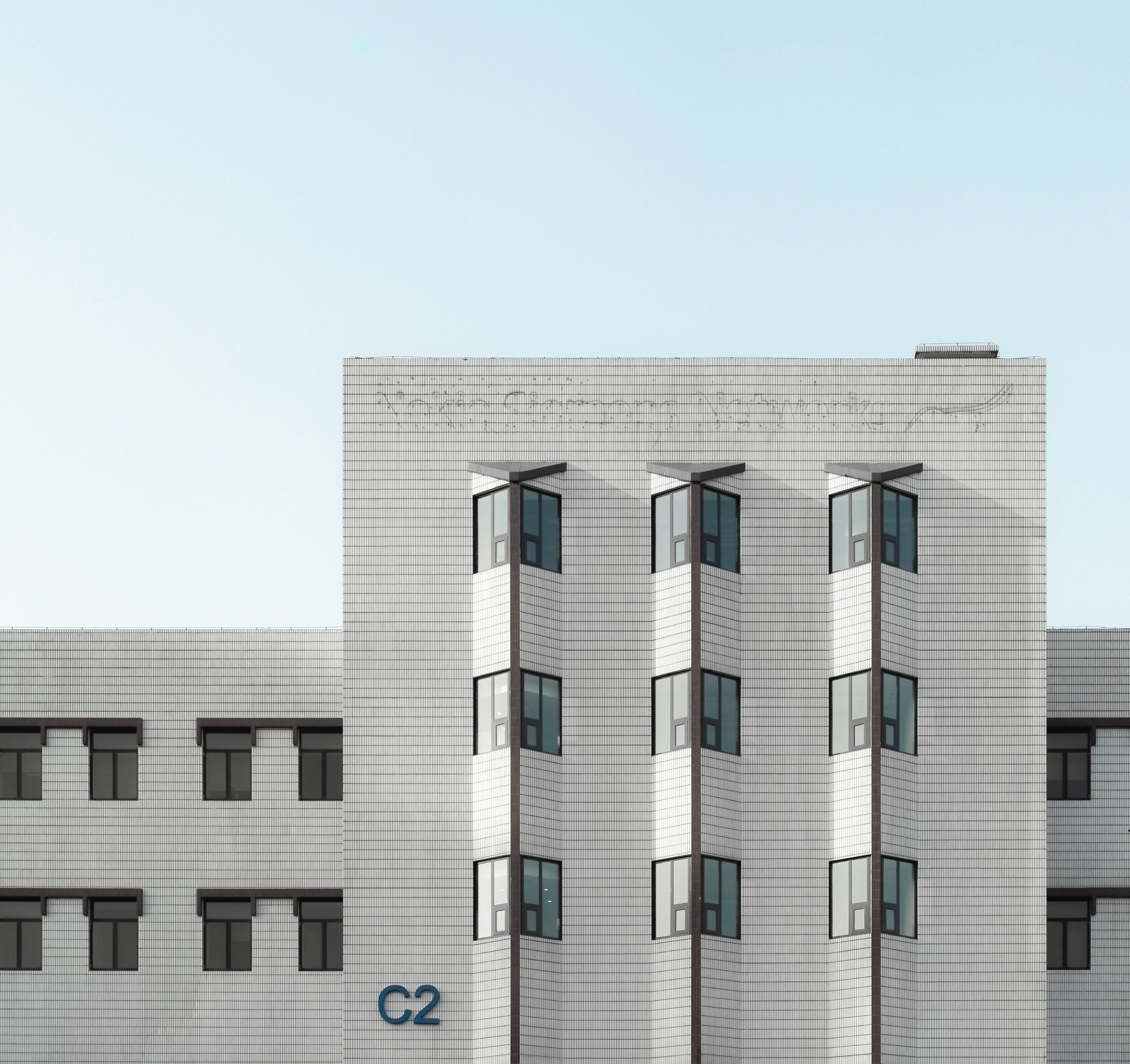 concrete, neighborhood, office building, blue, house, outdoors, building exterior, control tower, building, clear sky, housing, day, condo, skyscraper, HD Wallpaper