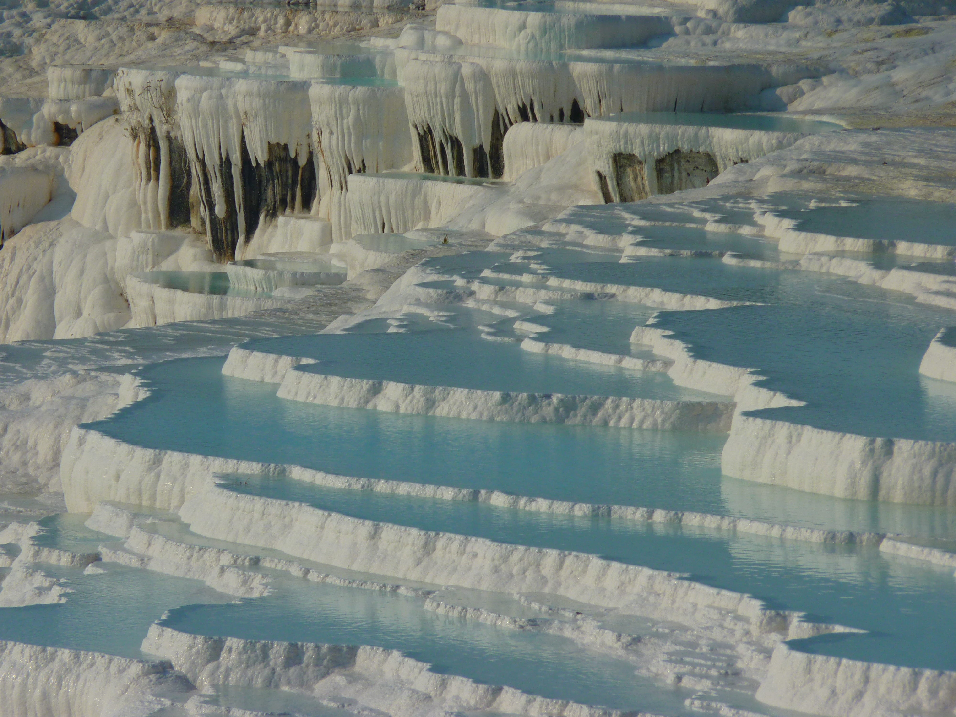 water, lime sinter terrace, winter, limestone, hot spring, pamukkale, no people, scenics - nature, nature, waterfront, thermal springs, unesco, reflection, HD Wallpaper