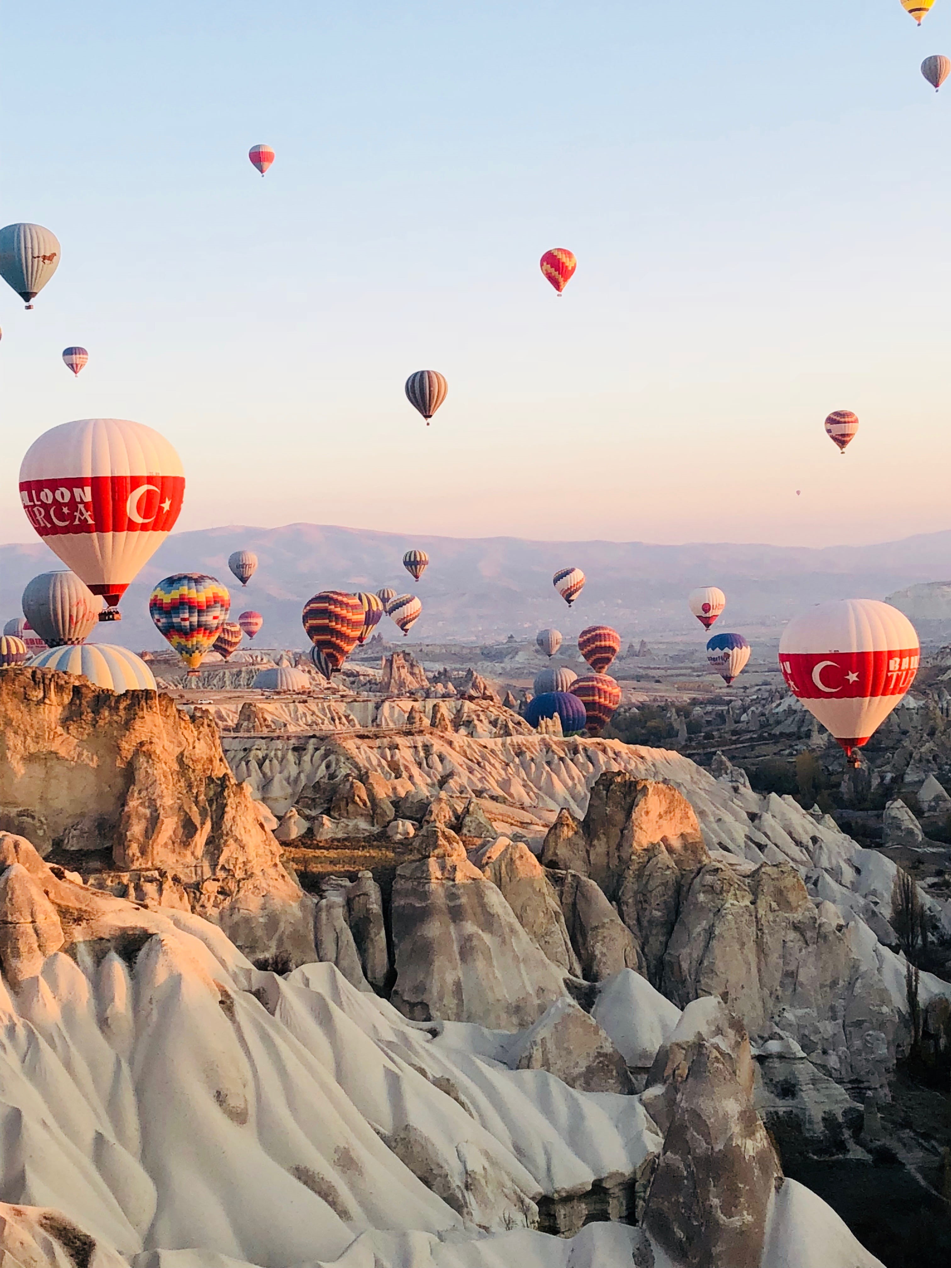 sky, turkey, scenics - nature, flying, balloon, rock, no people, beauty in nature, outdoors, travel destinations, solid, nature, transportation, mid-air, Phone HD Wallpaper