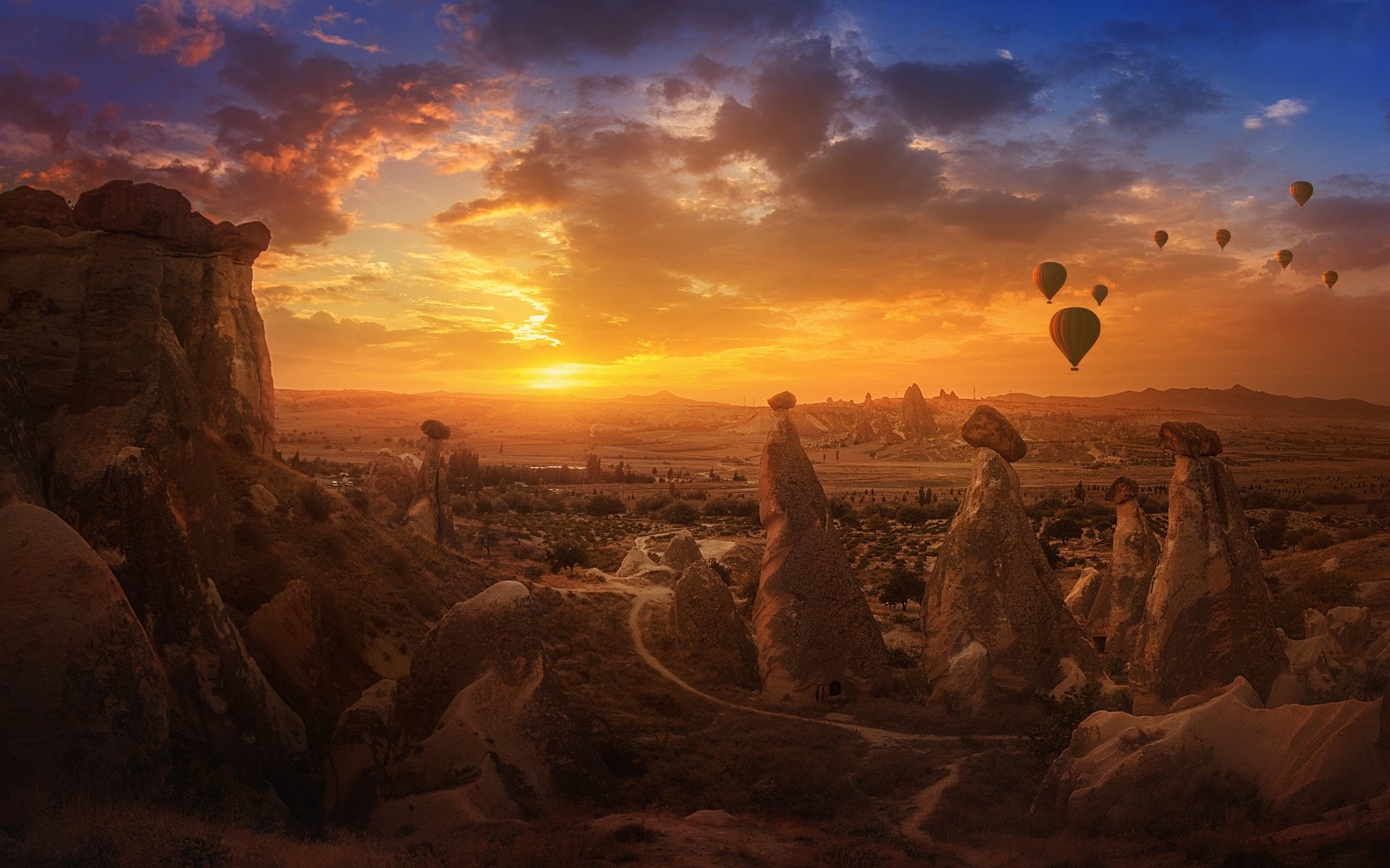 Landscape, Rock, Turkey, Canyon, Hot Air Balloon, Cappadocia, Canyons, 1080P, Earth, HD Wallpaper