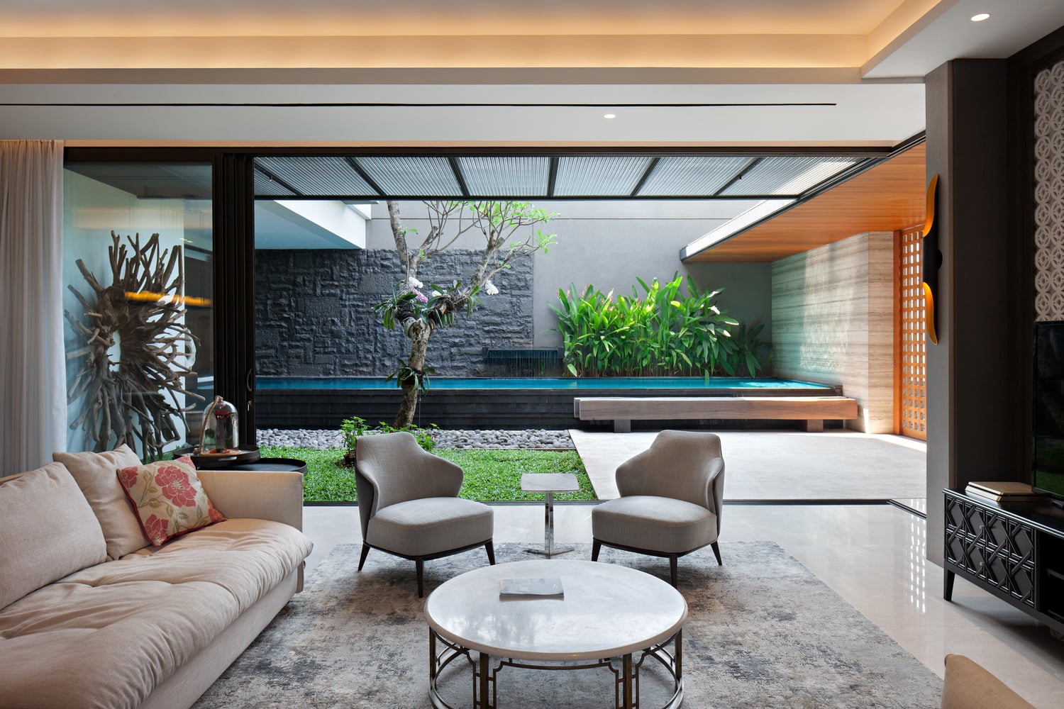 interior, modern, living rooms, 720P, house, interior design, swimming pool, HD Wallpaper
