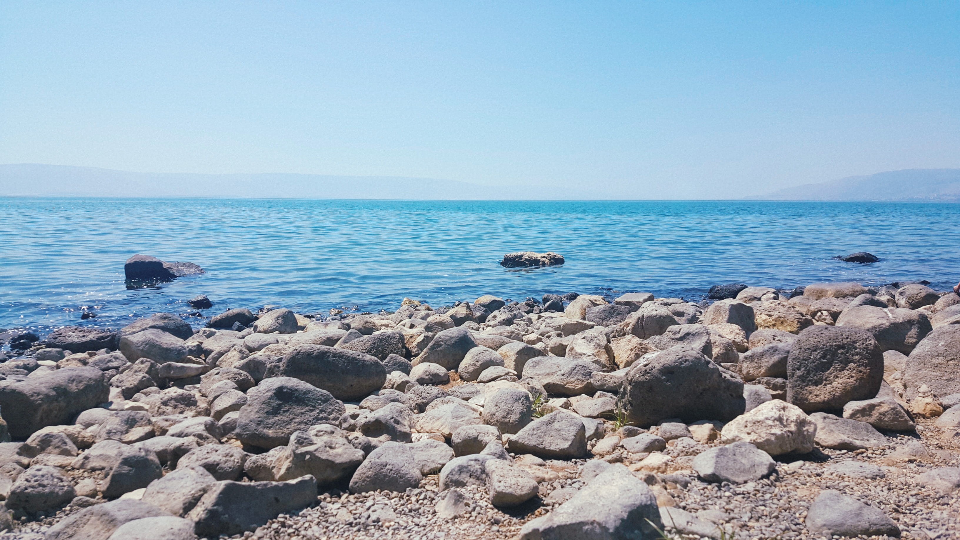 israel, water, covered, land, sea of galilee, nature, scenics - nature, no people, beauty in nature, blue, outdoors, ocean, tranquility, groyne, shore, HD Wallpaper