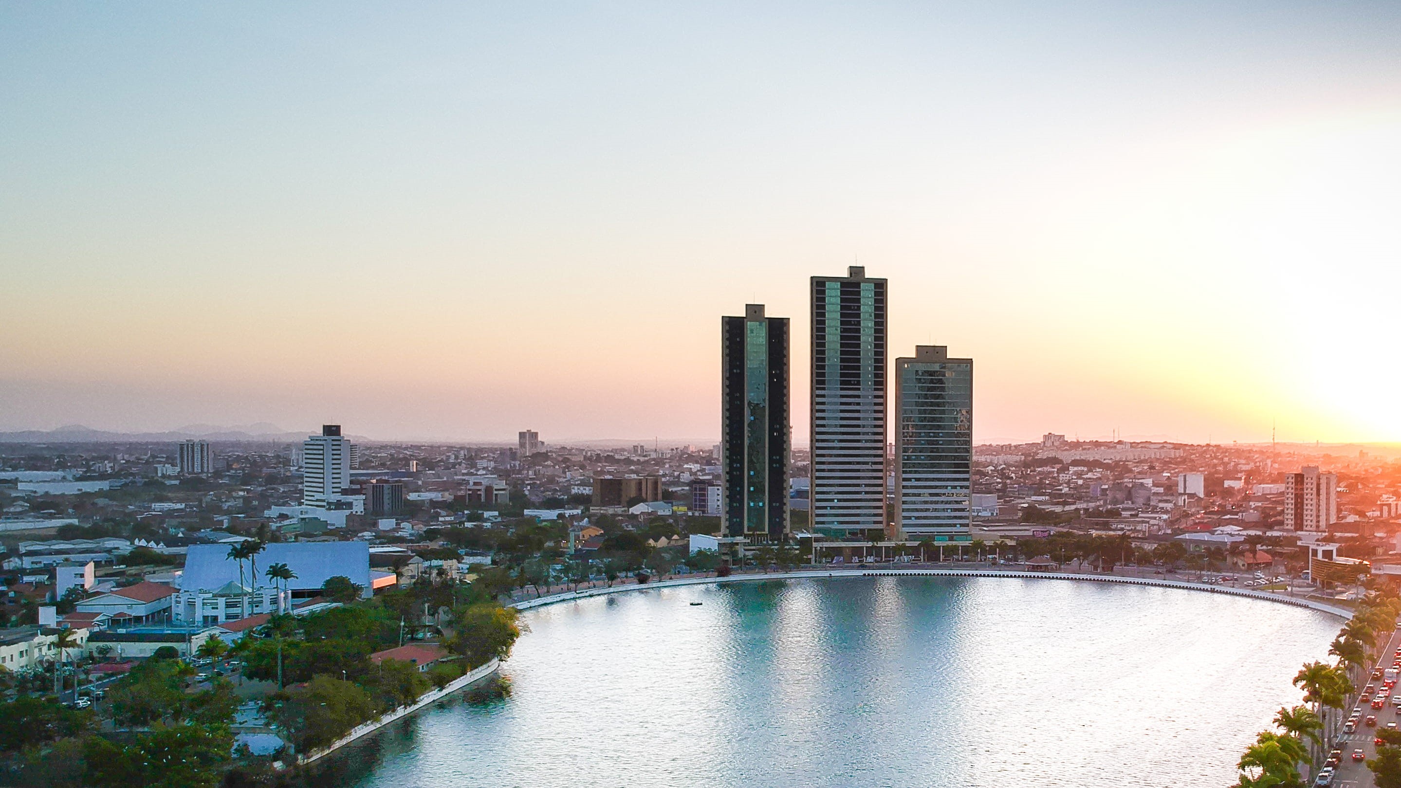 cityscape, waterfront, sky, drone shot, buildings, campina grande, downtown district, modern, built structure, travel destinations, nature, sunset, city, HD Wallpaper