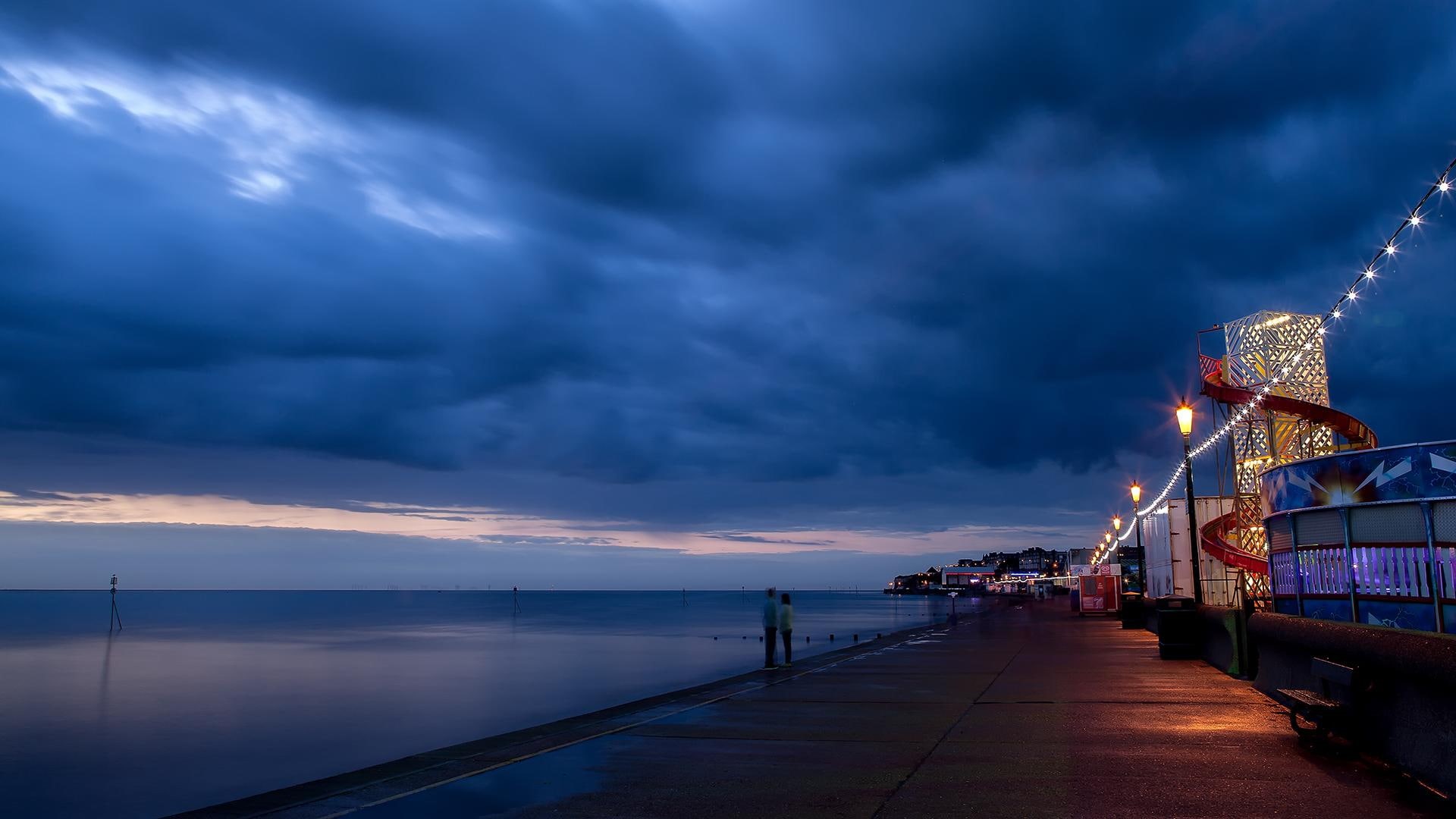waterfront, nature and landscapes, twilight, 1080P, clouds, stores, HD Wallpaper