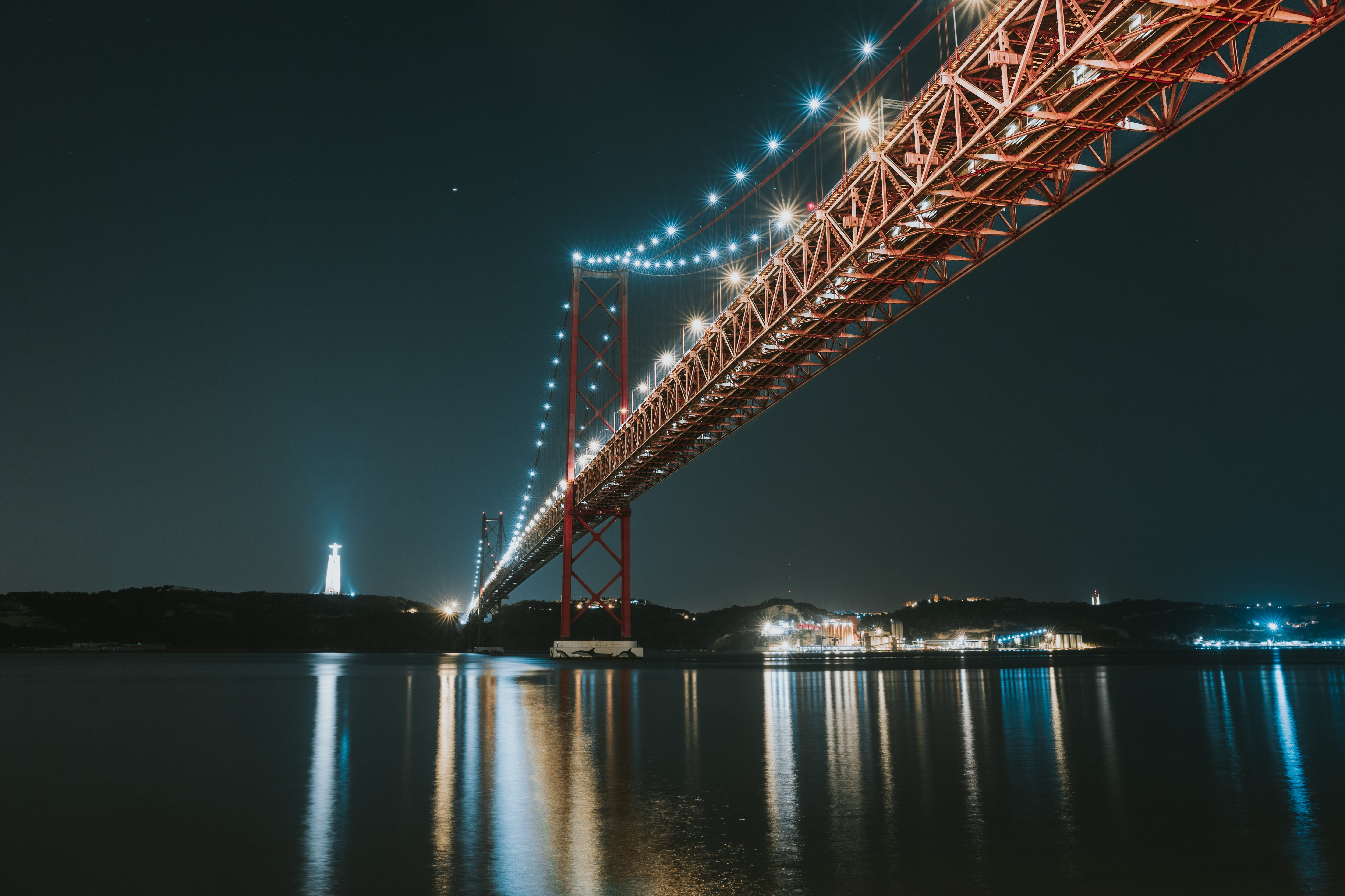 transportation, bridge, waterfront, water, reflection, lisboa, urban, ponte 25 de abril, downtown, river, sky, town, no people, built structure, bridge - man made structure, HD Wallpaper