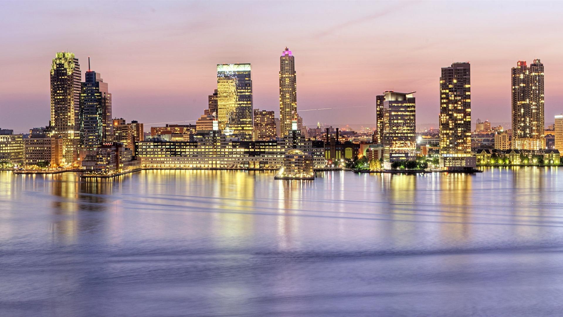 piers, light, city, dusk, nature and landscapes, waterfront, 1080P, HD Wallpaper