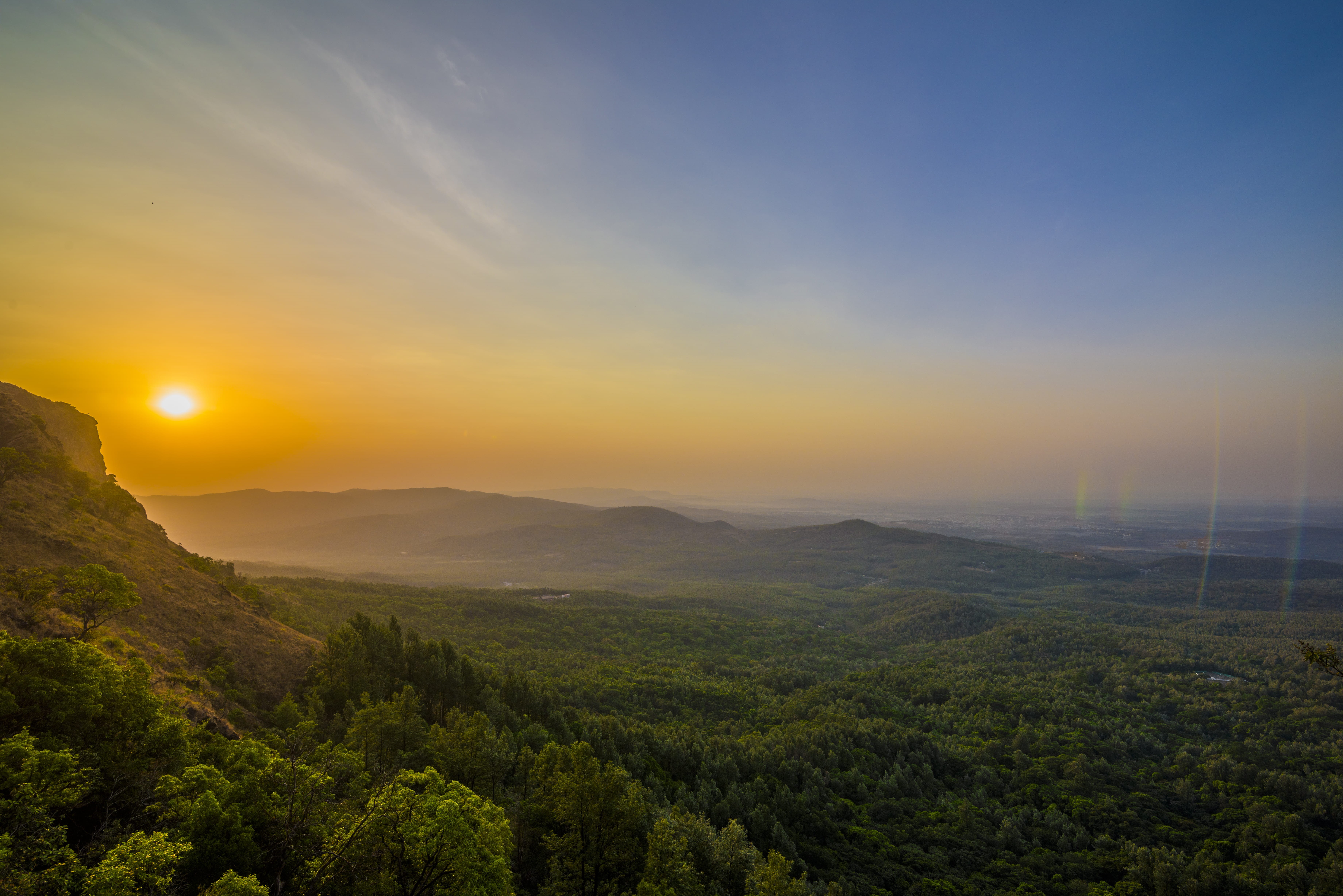 ocean, sunlight, nature, orange color, hills, scenics - nature, mountain range, india, pandaravalli, outdoors, sun, waterfront amazing, non-urban scene, HD Wallpaper