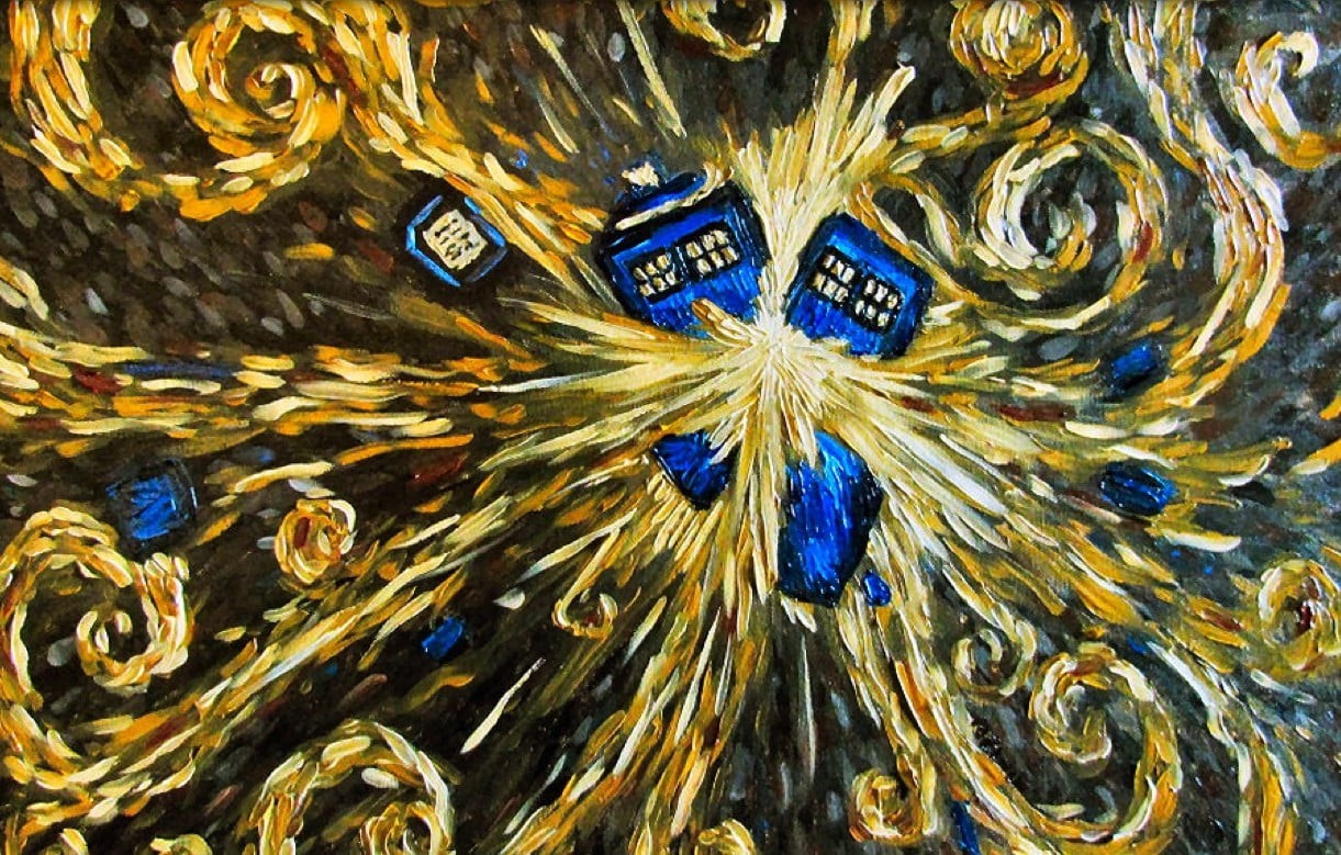 invertebrate, 480P, yellow, painting, TARDIS, abstract, text, floral pattern, day, gold colored, brown, close-up, craft, pattern, backgrounds, black, art and craft, HD Wallpaper