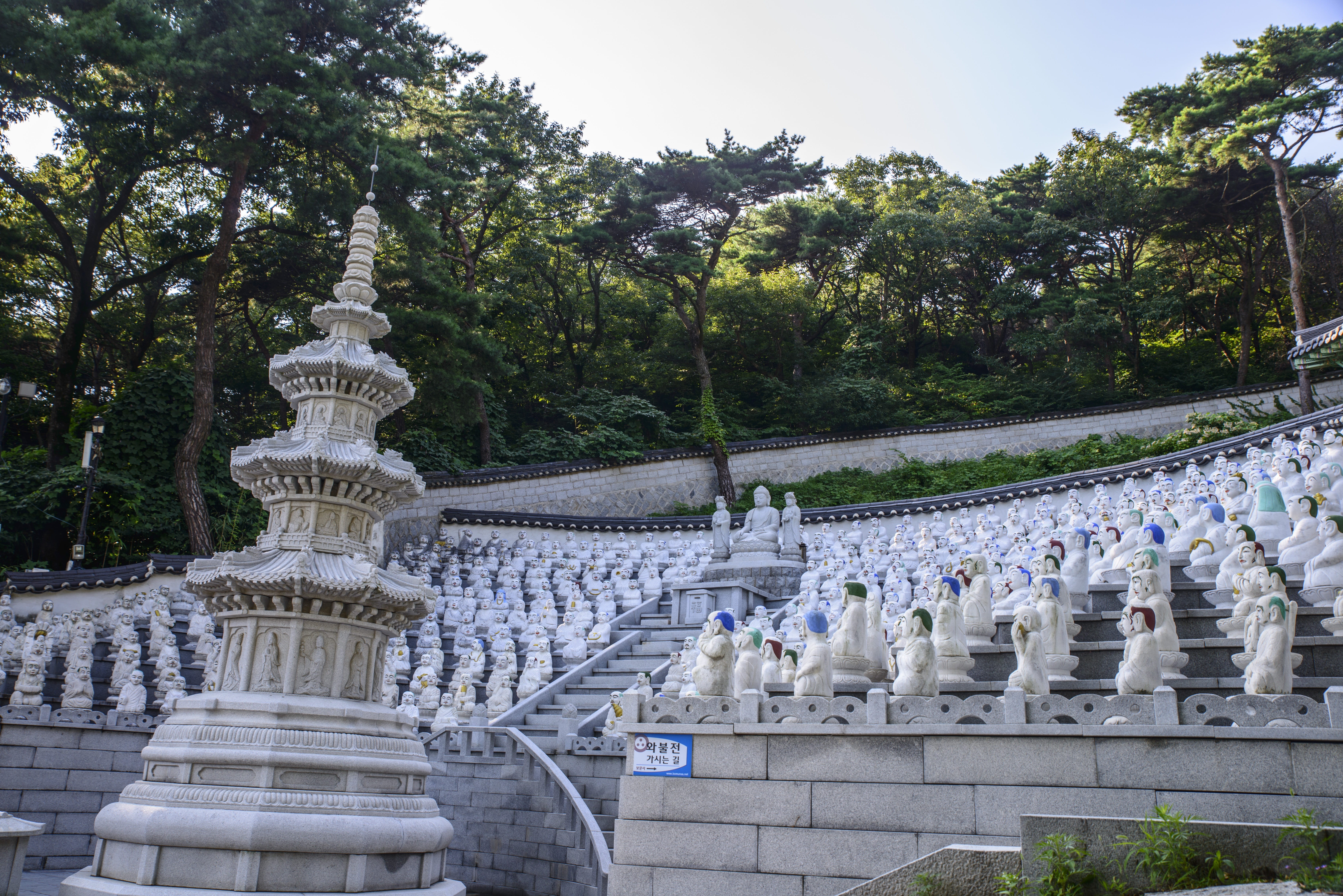 tree, no people, balustrade, sculpture, korea, tourism, bomunsa, human representation, representation, architectural column, statue, creativity, stone tower, HD Wallpaper