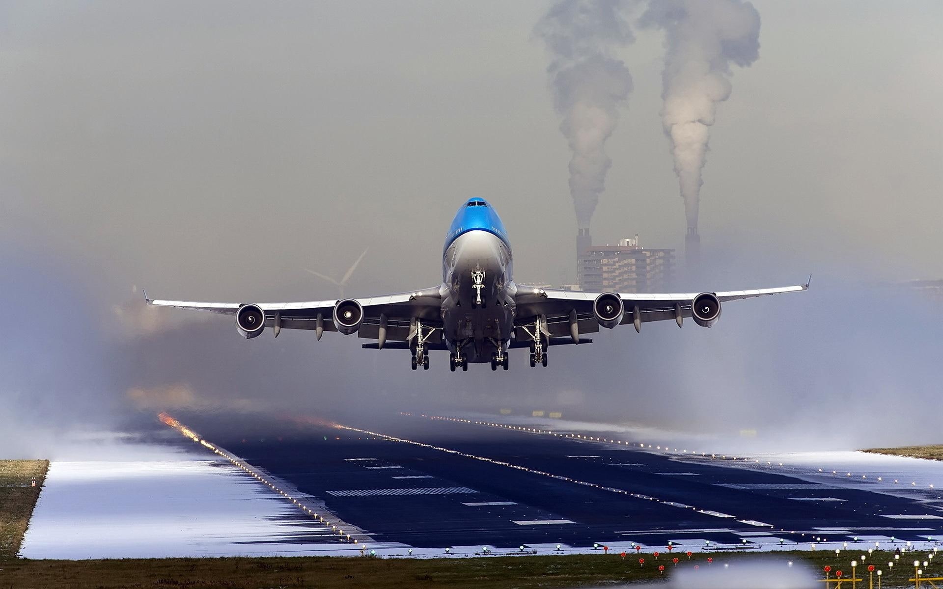 airport, clouds, blue, boeing, 1080P, airplane, gray, plane, aircraft planes, HD Wallpaper