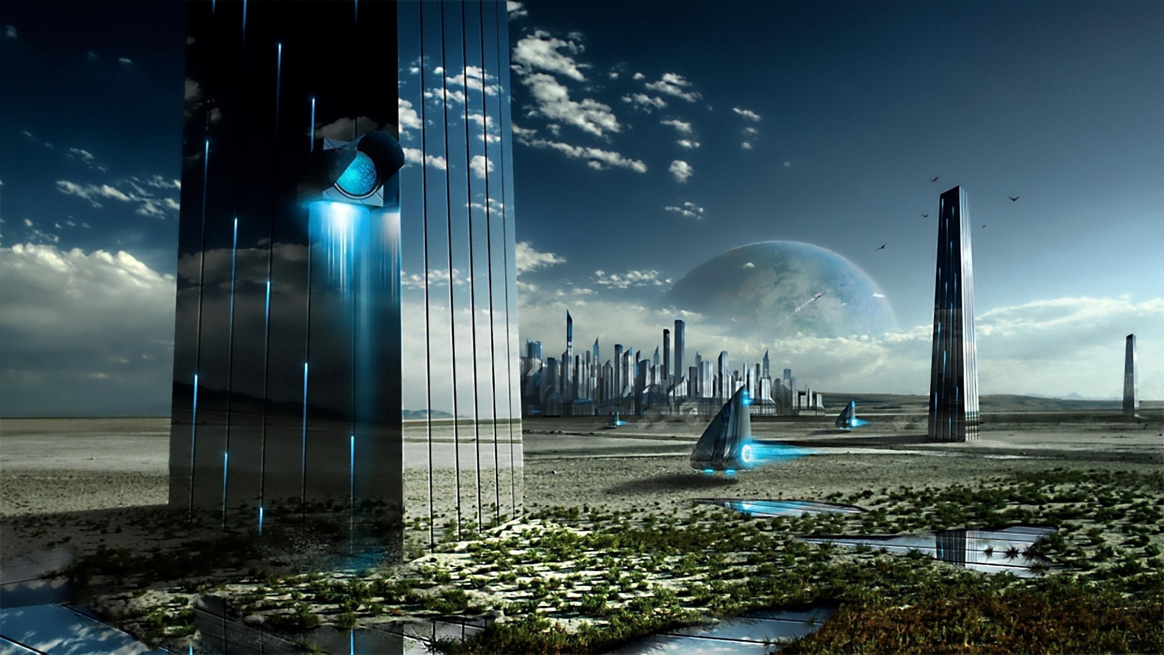 land, creativity, design, pollution, structure, skyline, concrete, motion, modern, built structure, fantasy, no people, cloud - sky, digital composite, HD Wallpaper